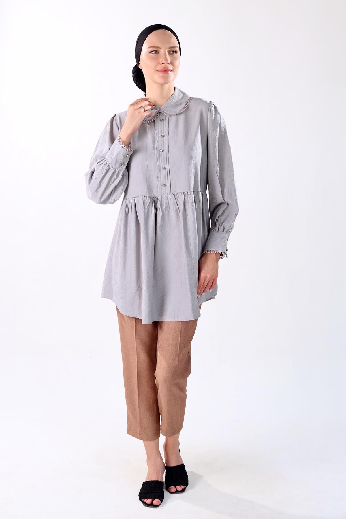 Gri Bebe Yaka Tunik 4069A