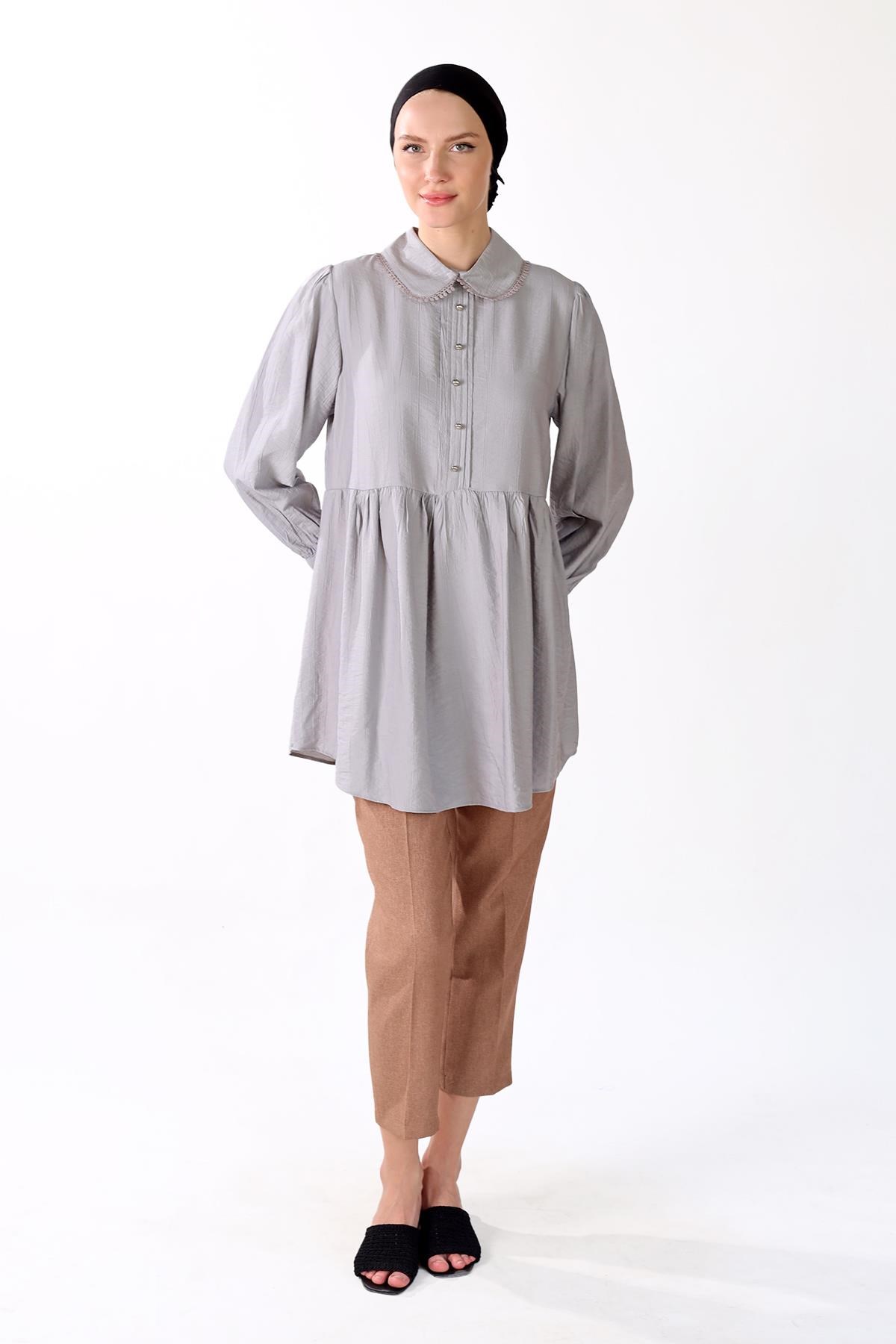 Gri Bebe Yaka Tunik 4069A
