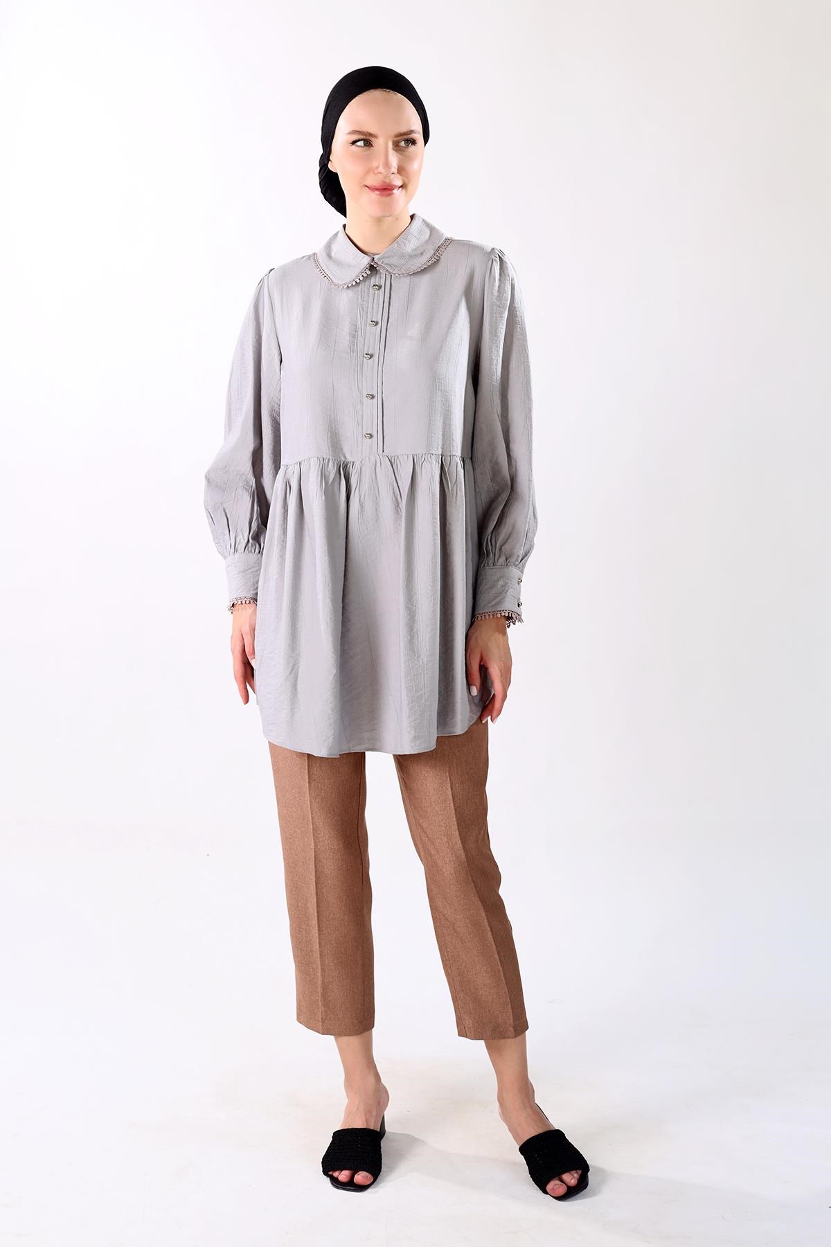 Gri Bebe Yaka Tunik 4069A