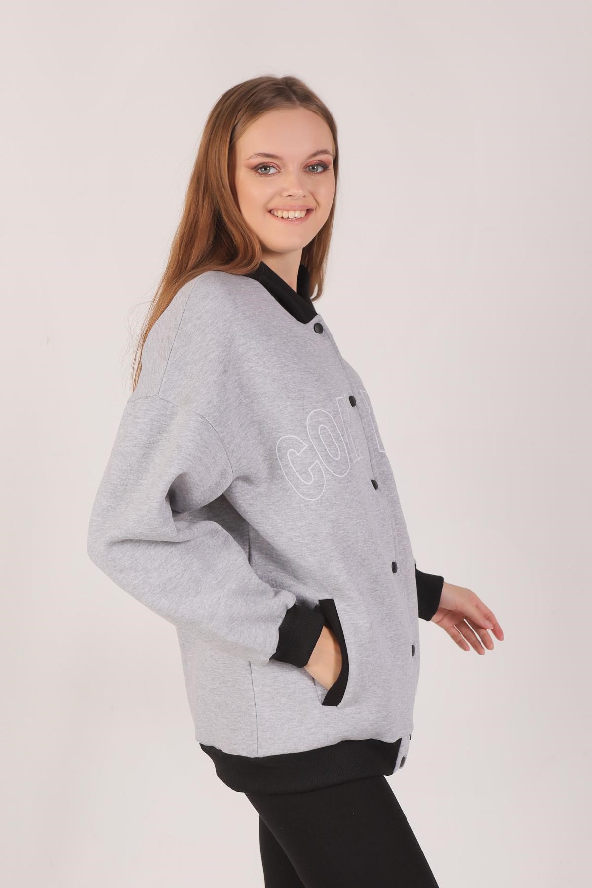 Gri Complex Baskı Kapüşonlu Sweat 8143M