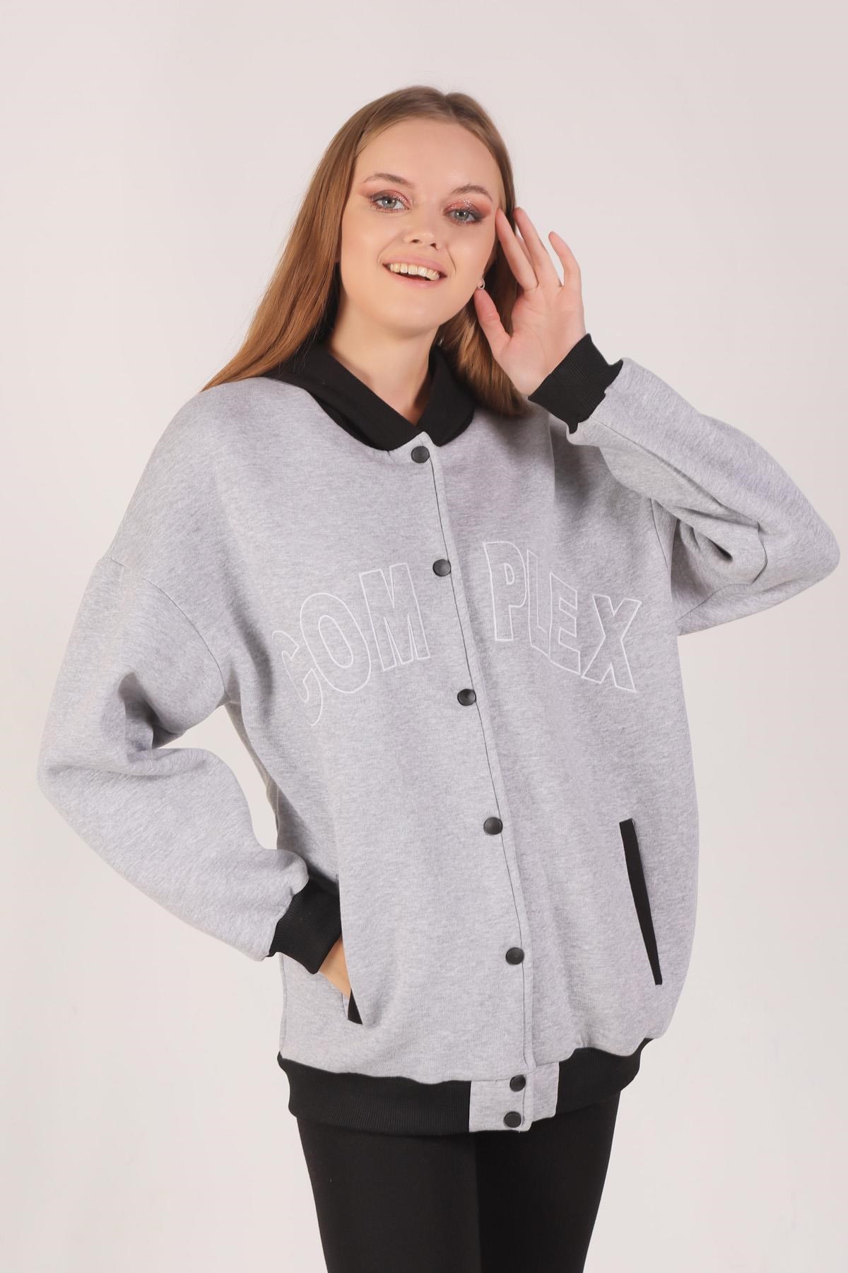 Gri Complex Baskı Kapüşonlu Sweat 8143M