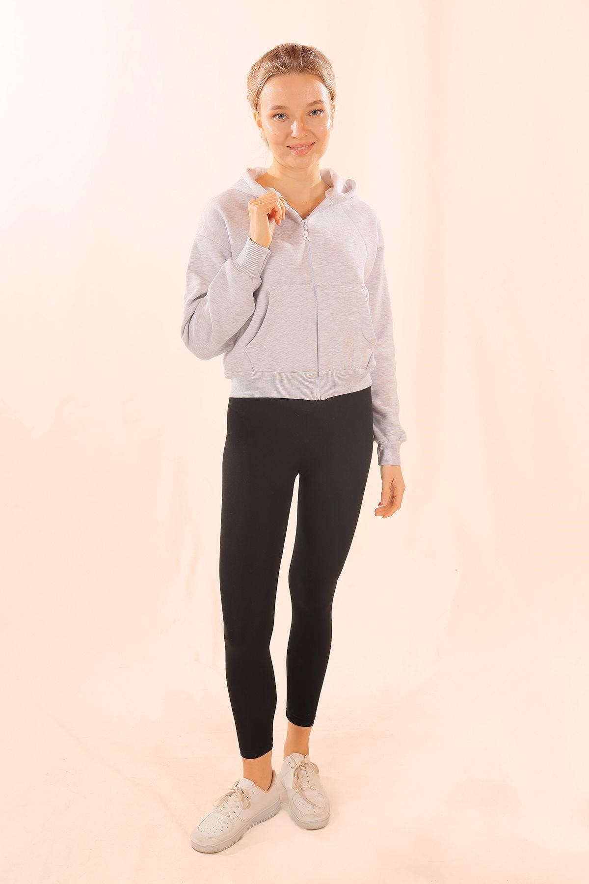 Gri Fermuarlı Kısa Sweat 1783