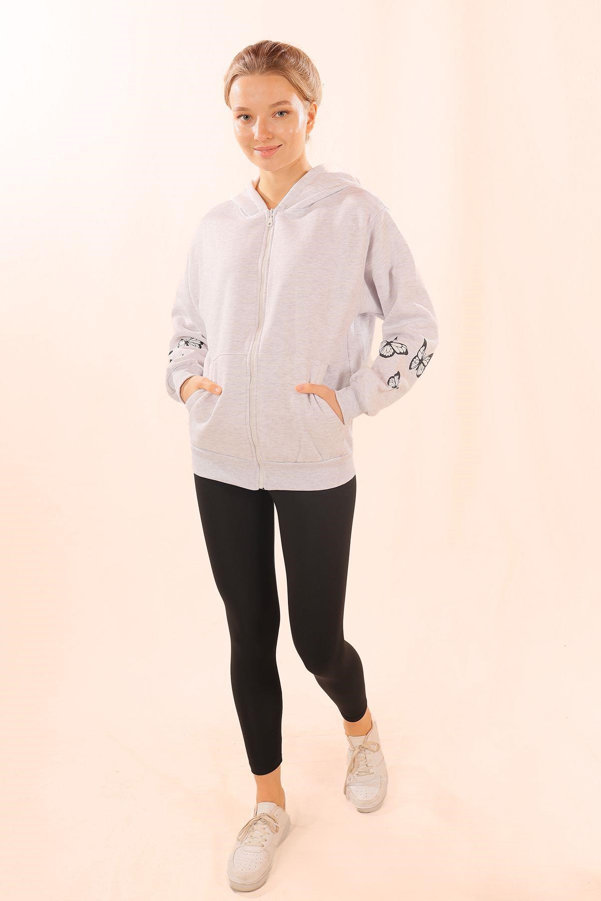 Gri Kuru Kafa Baskı Sweat 1800