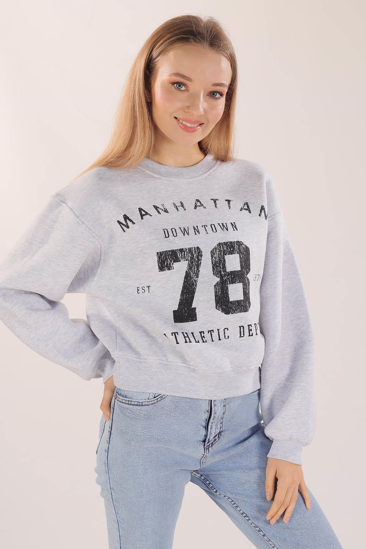 Gri Manhattan Baskılı Sweat 3110
