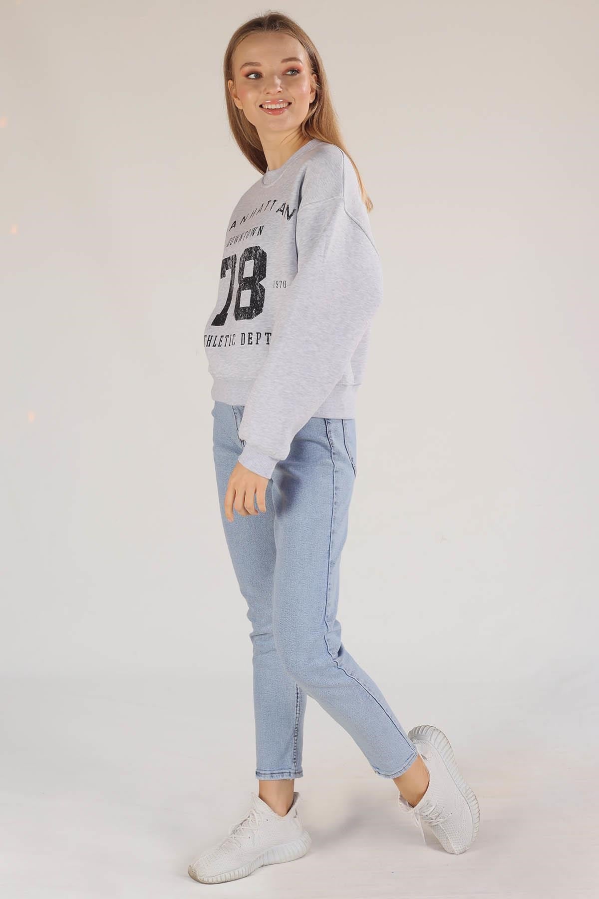 Gri Manhattan Baskılı Sweat 3110