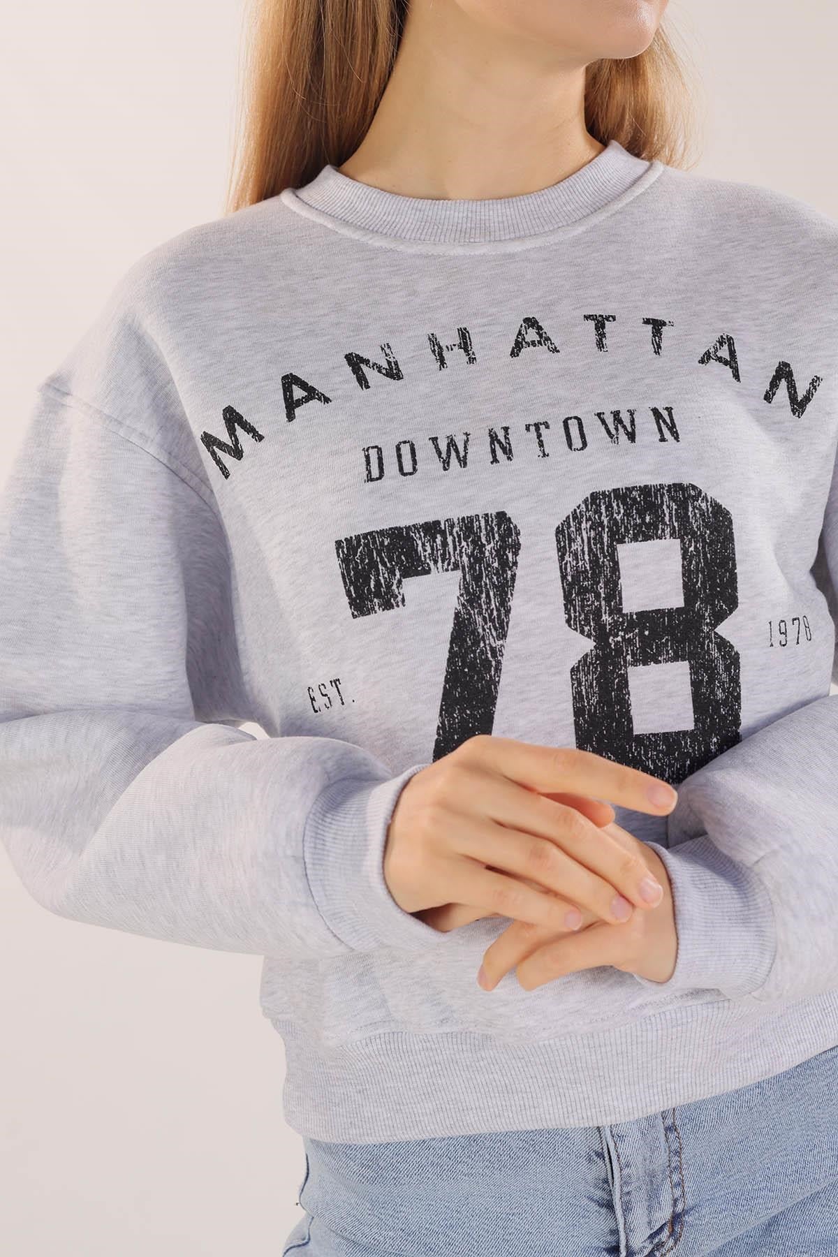 Gri Manhattan Baskılı Sweat 3110