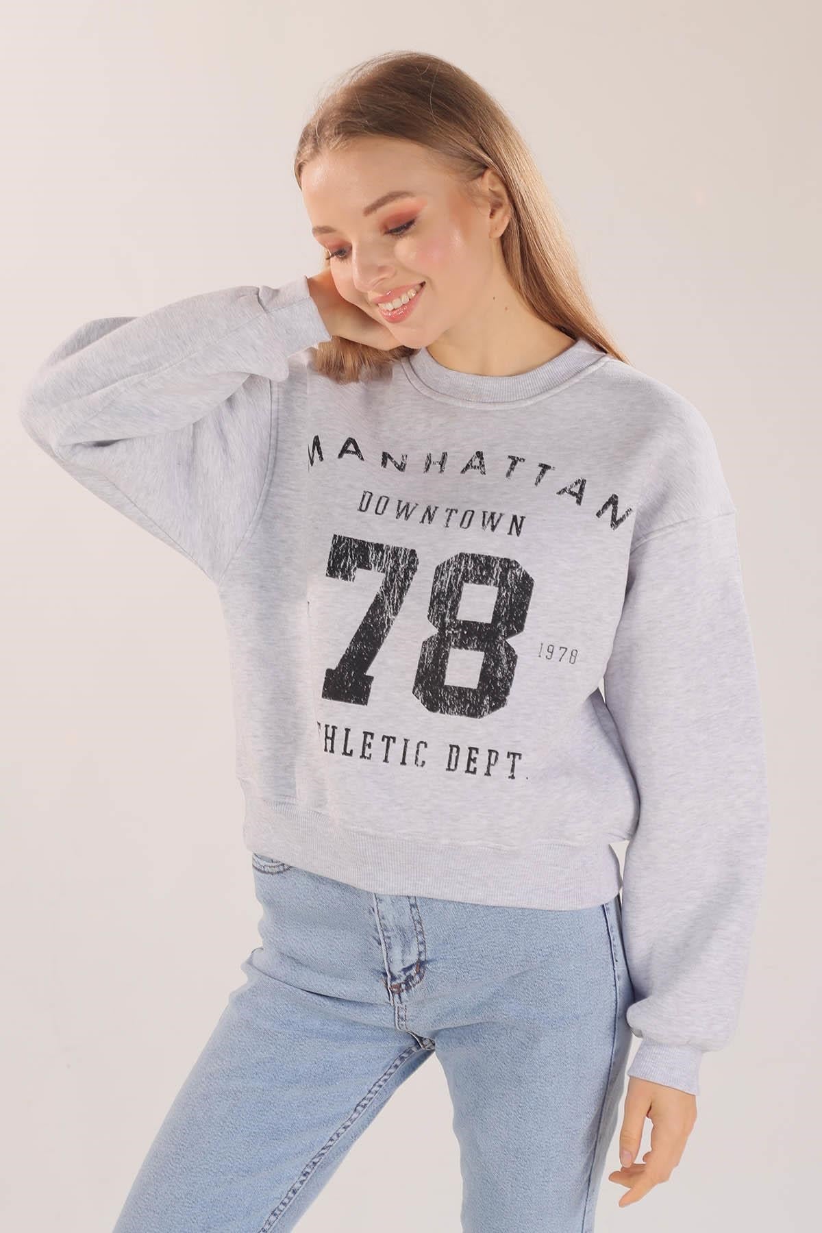 Gri Manhattan Baskılı Sweat 3110