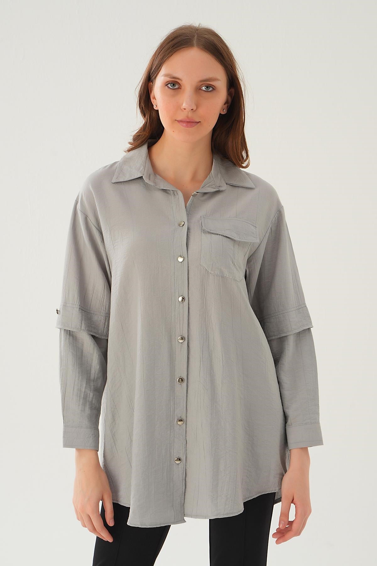 Gri Tek Cep Tunik 4237A