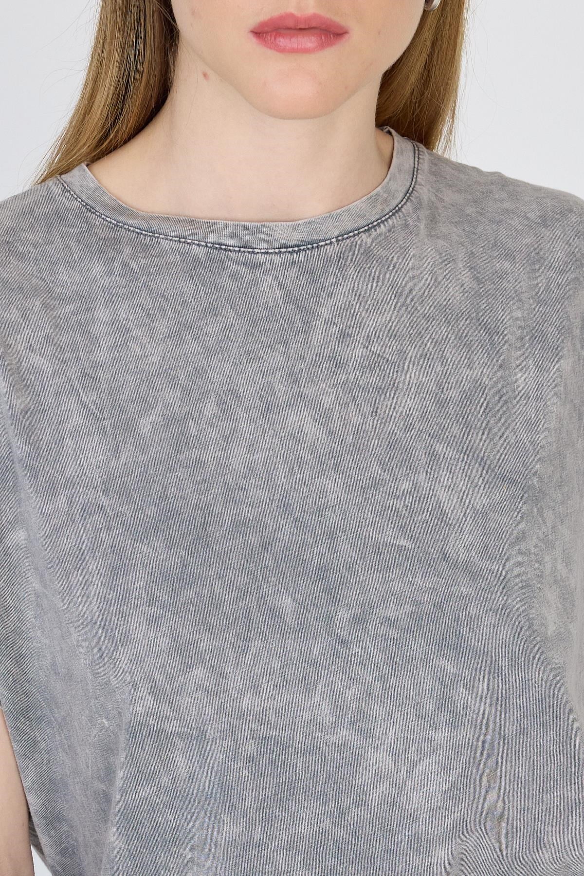 Gri Yıkamalı Oversize Basic Tişört 253014