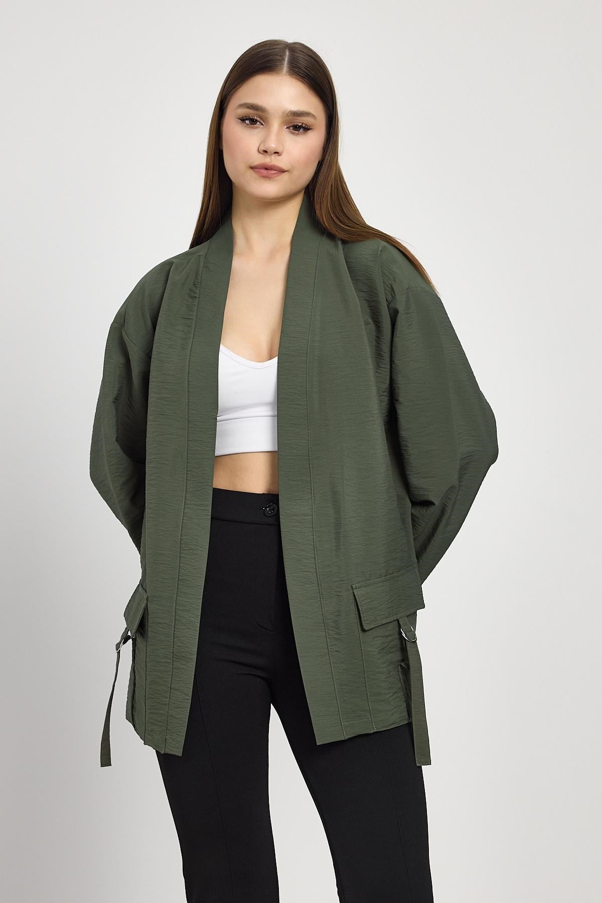 Haki Cep Detay Kimono 4194A
