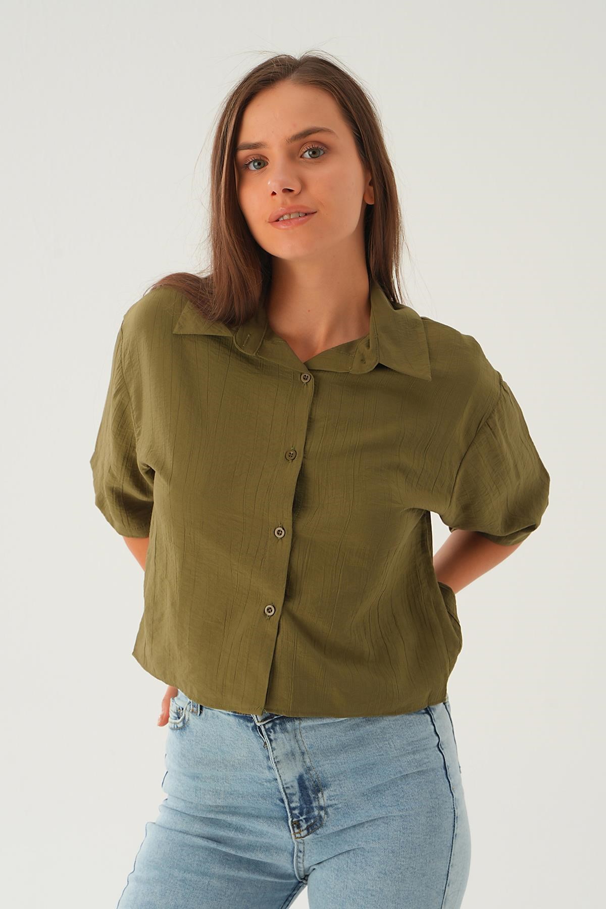 Haki Oversize Kısa Gömlek 4159A