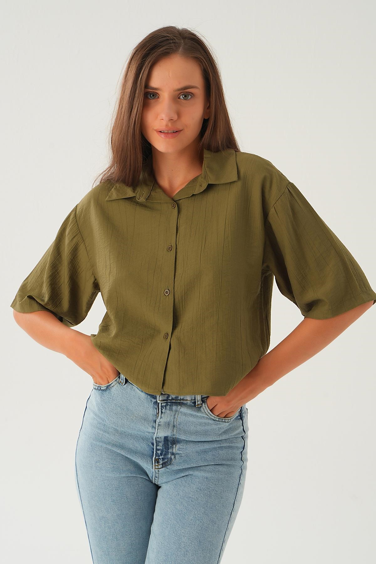 Haki Oversize Kısa Gömlek 4159A