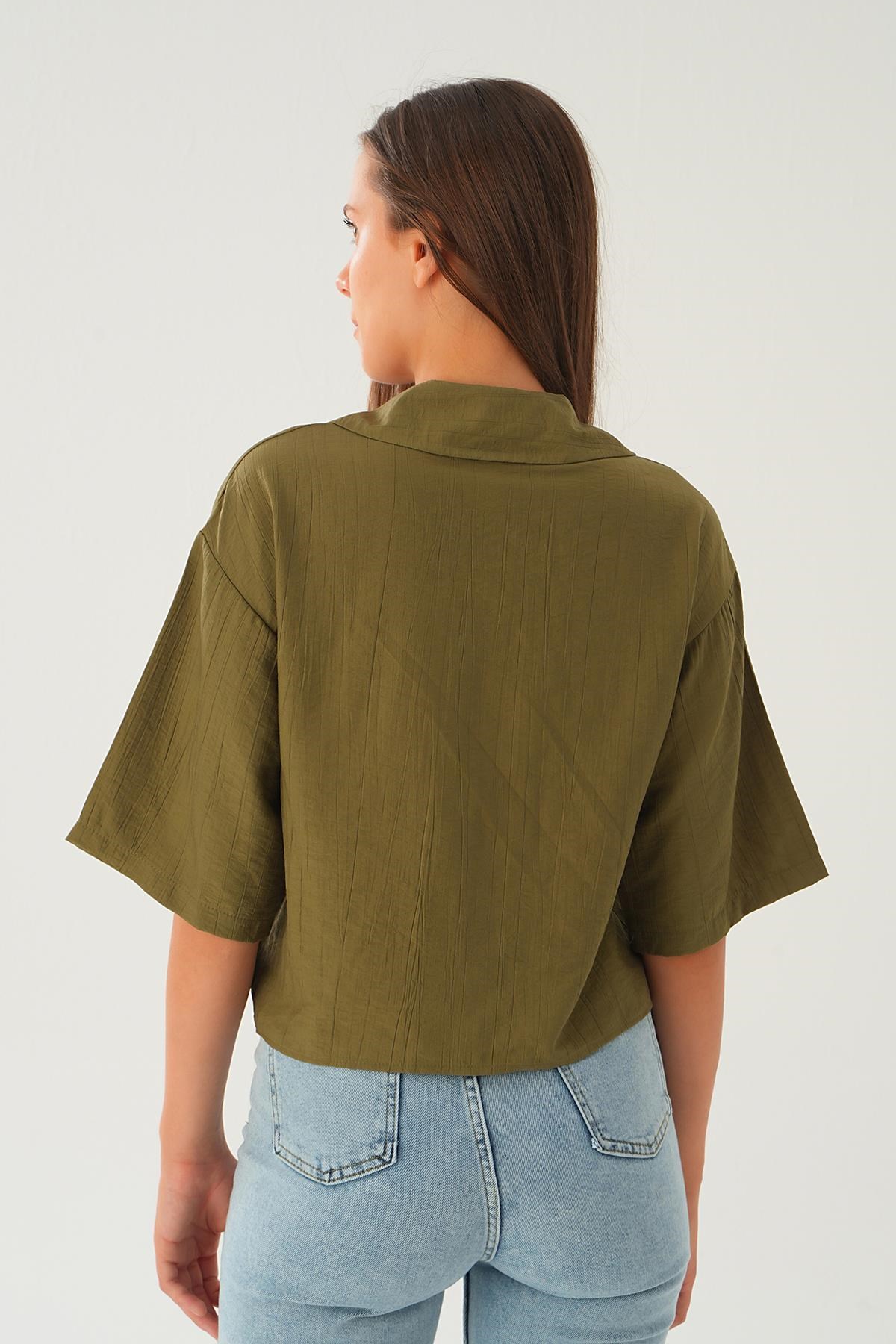 Haki Oversize Kısa Gömlek 4159A