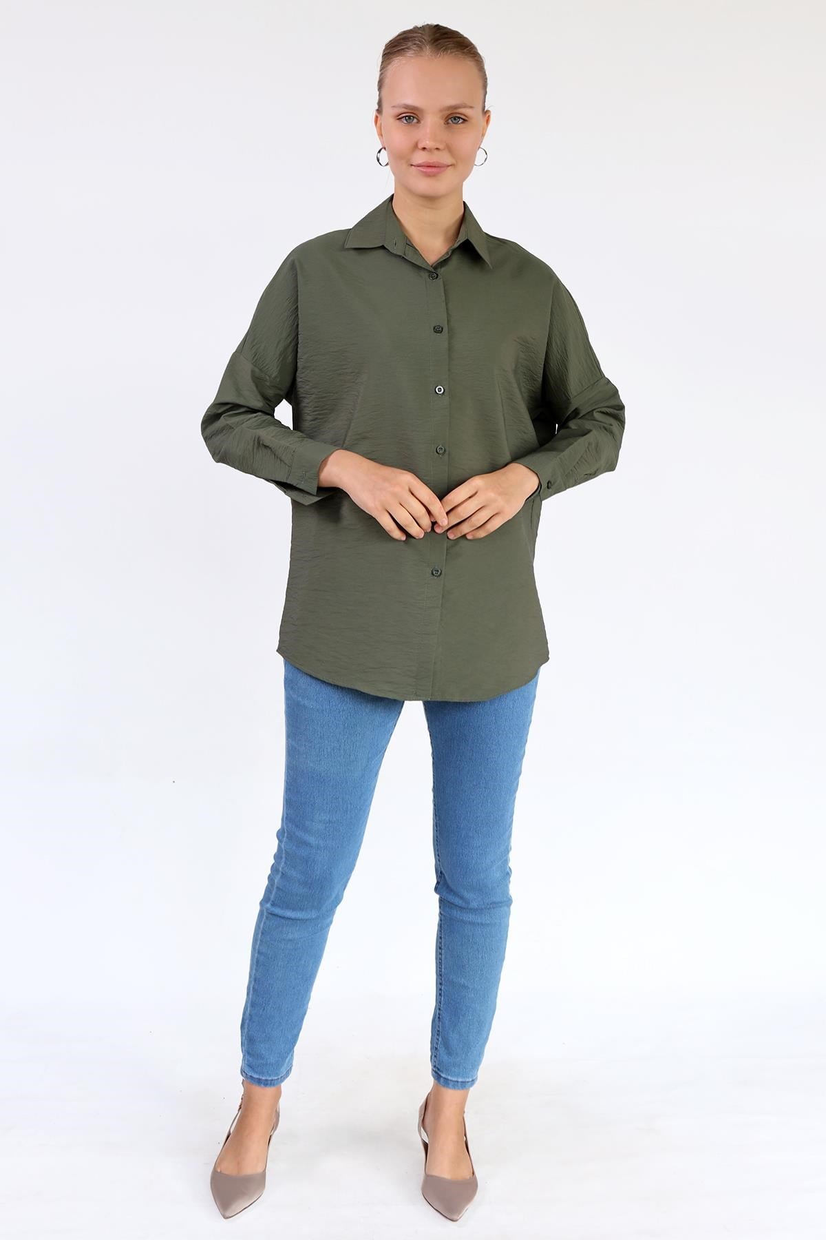 Haki Oversize Klasik Gömlek 4305A