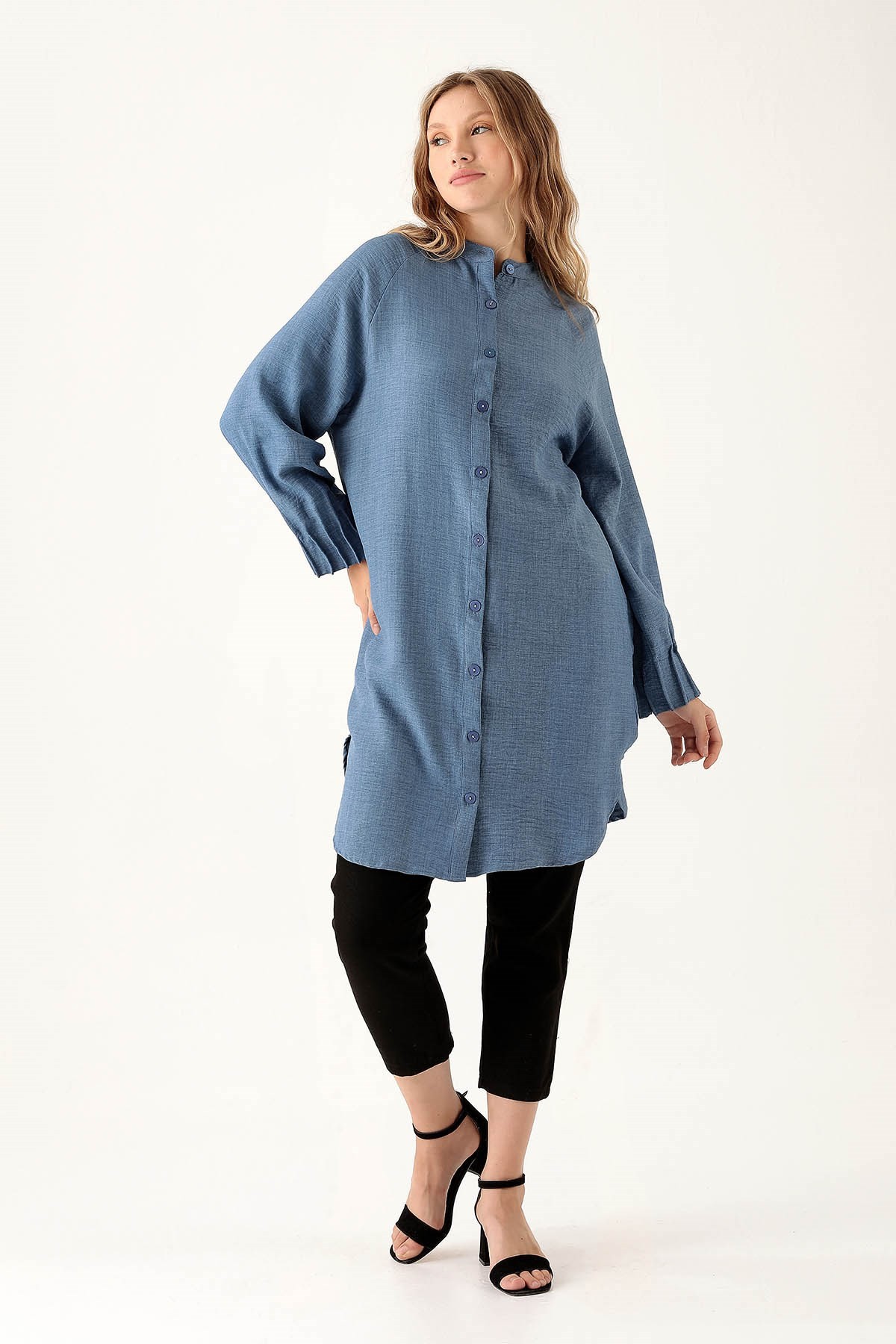 İndigo Kol Drapeli Tunik 6749A