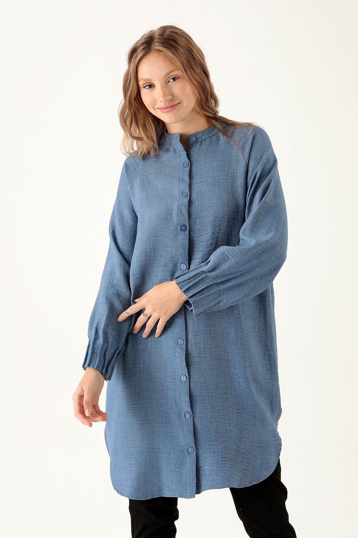İndigo Kol Drapeli Tunik 6749A