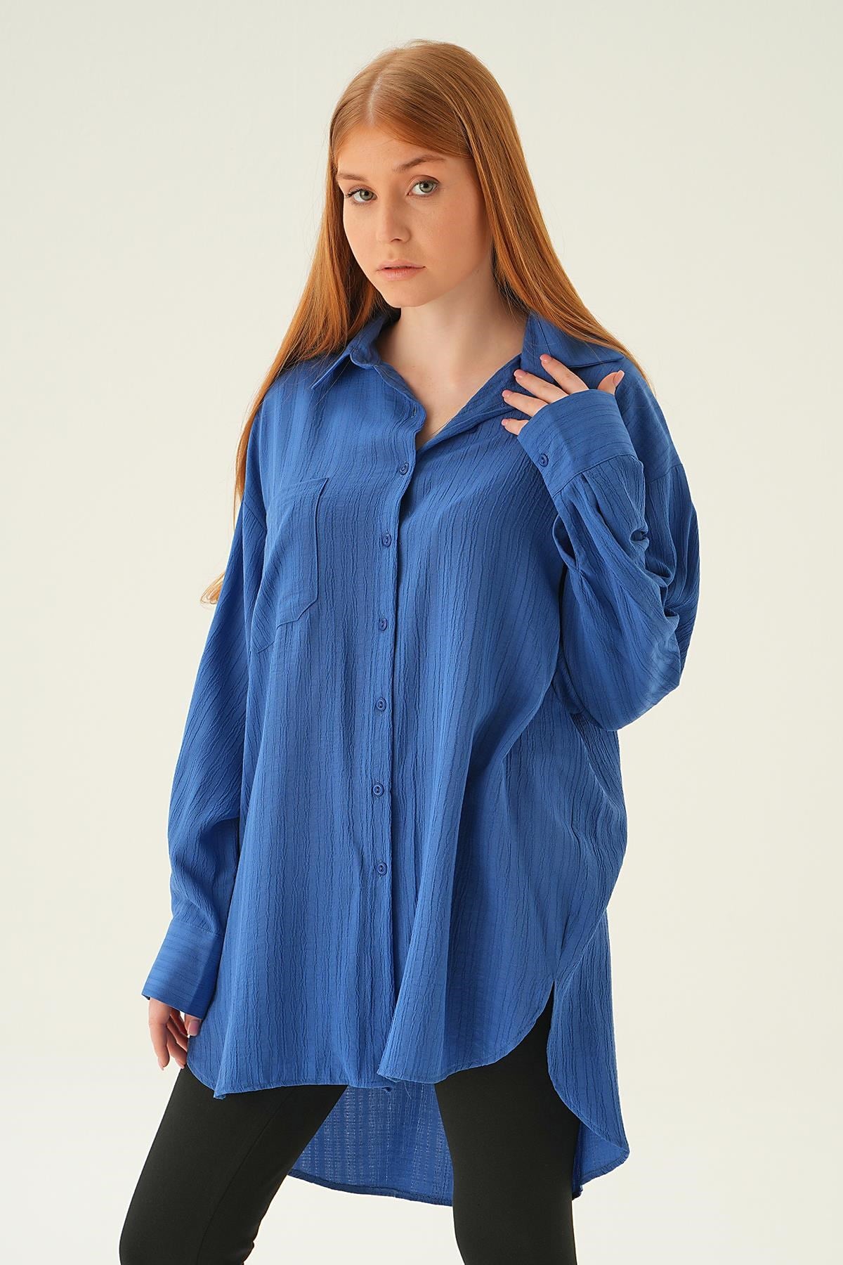 İndigo Oversize Gömlek 6644-1