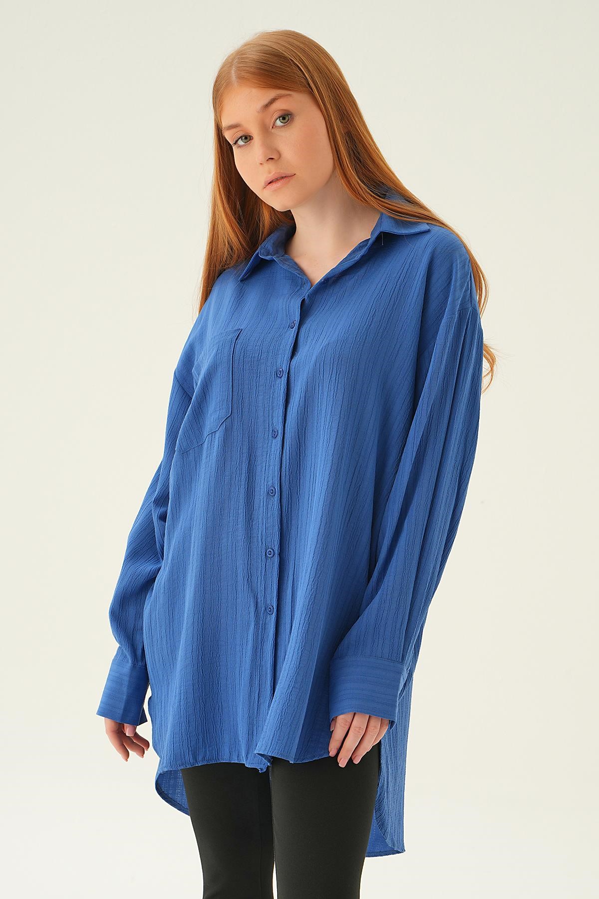 İndigo Oversize Gömlek 6644-1