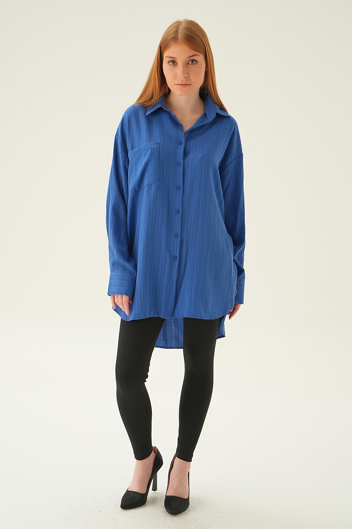 İndigo Oversize Gömlek 6644-1