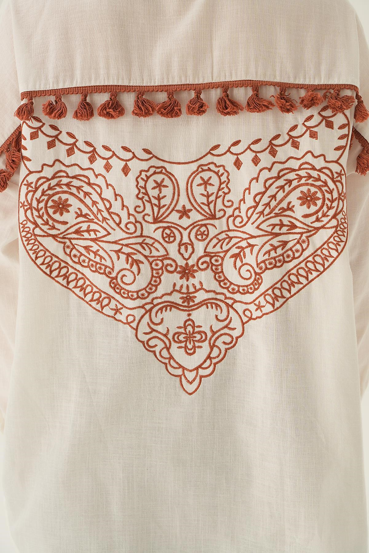 Kahve Arka Baskılı Gömlek 71423