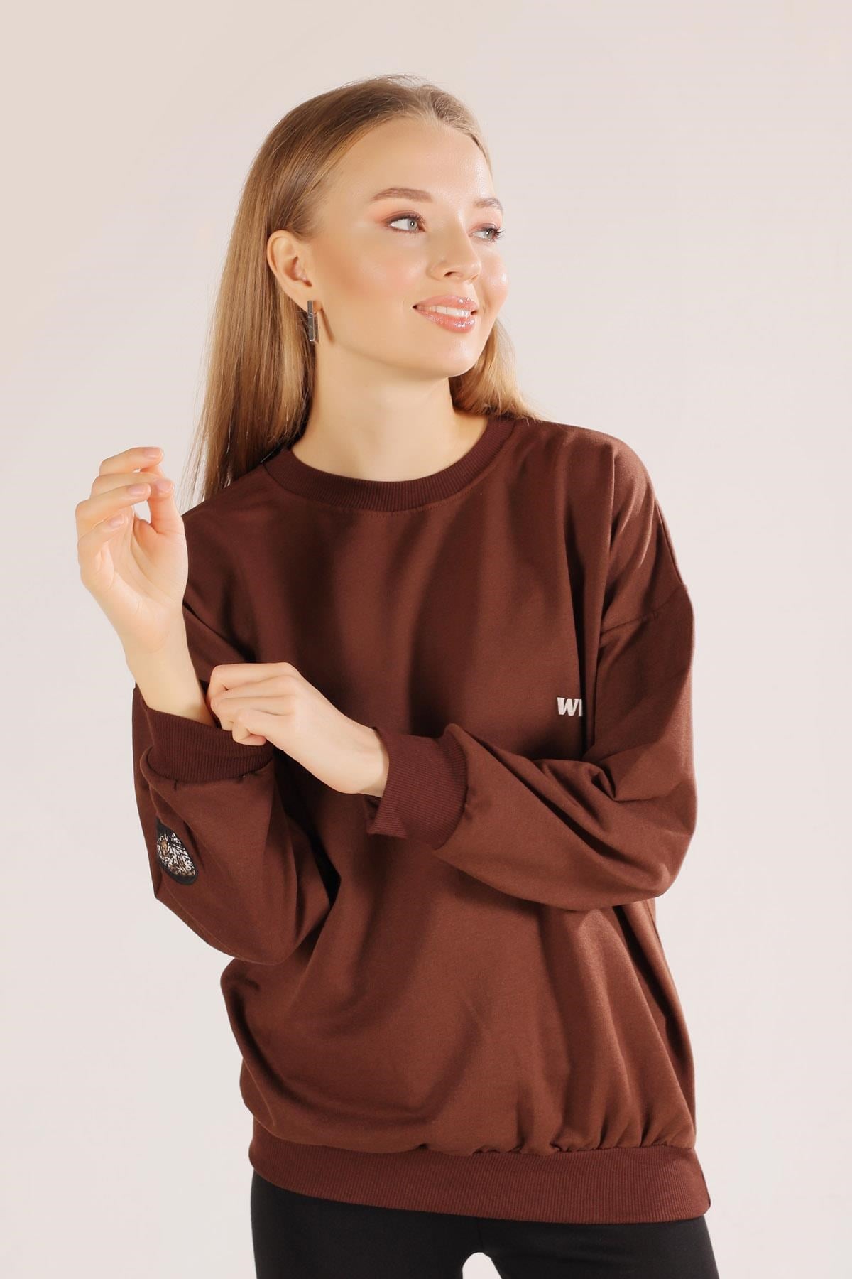 Kahve Arkası Kaplan Baskı Sweat 8632