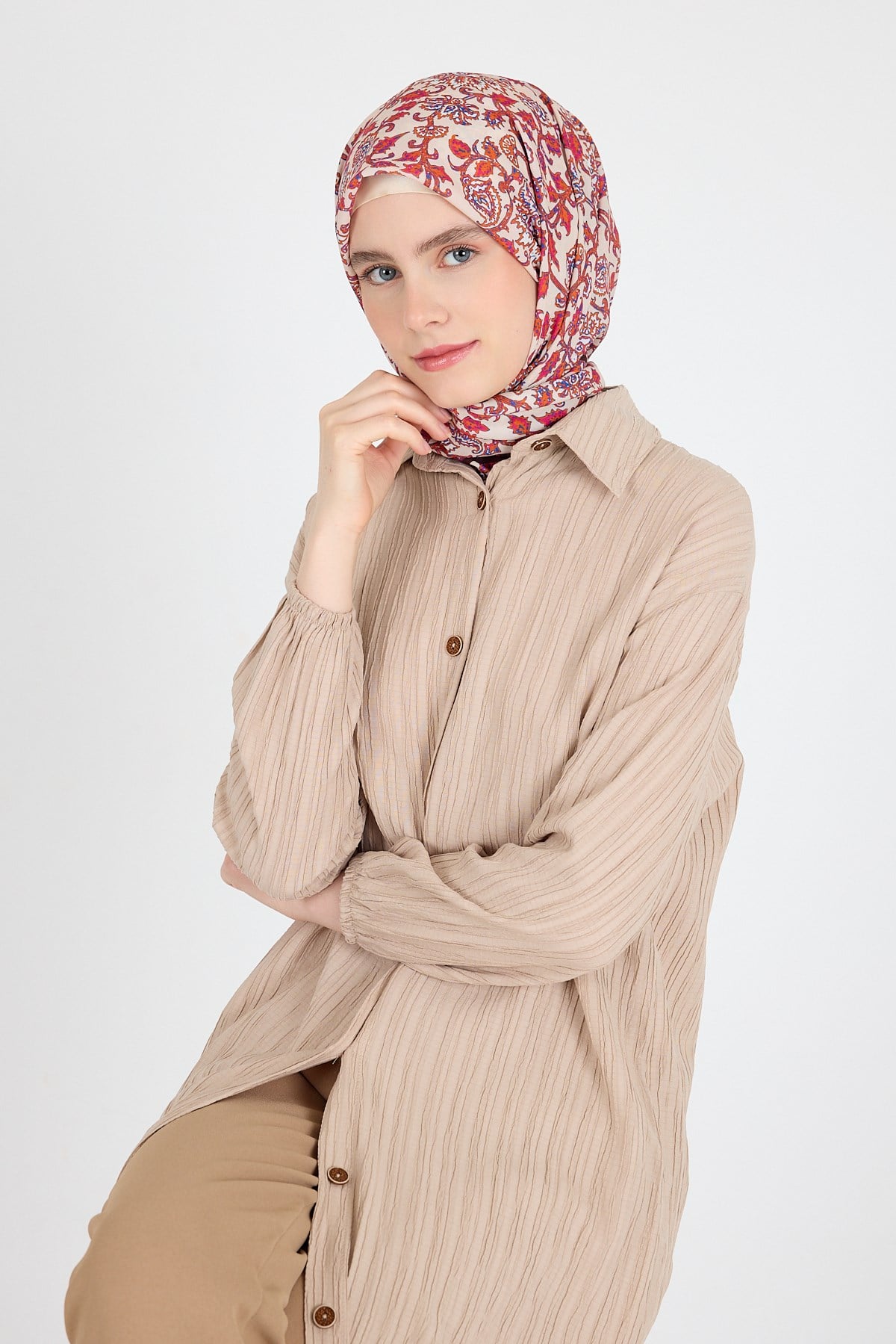 Kahve Desenli Eşarp 5695