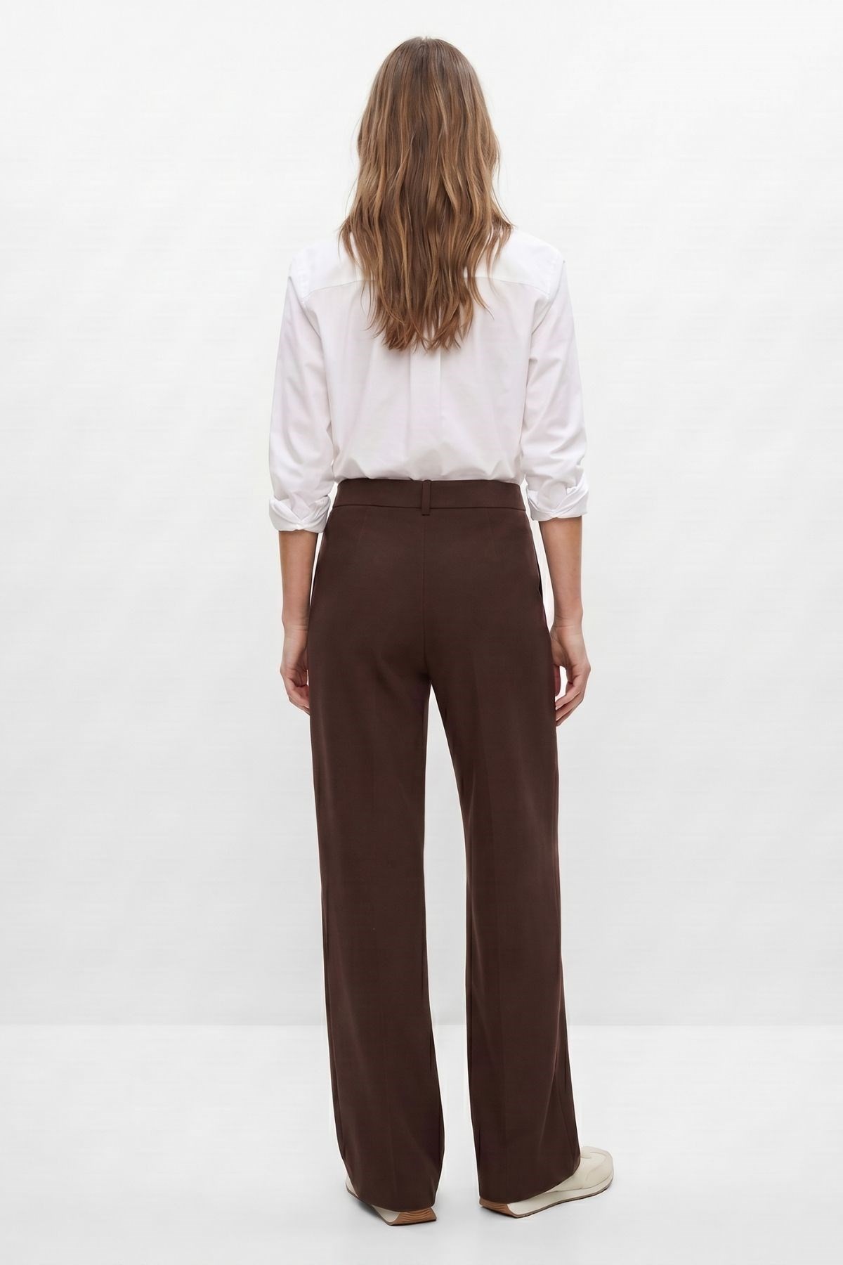 Kahve Düğmeli Geniş Paça Pantolon 8450A