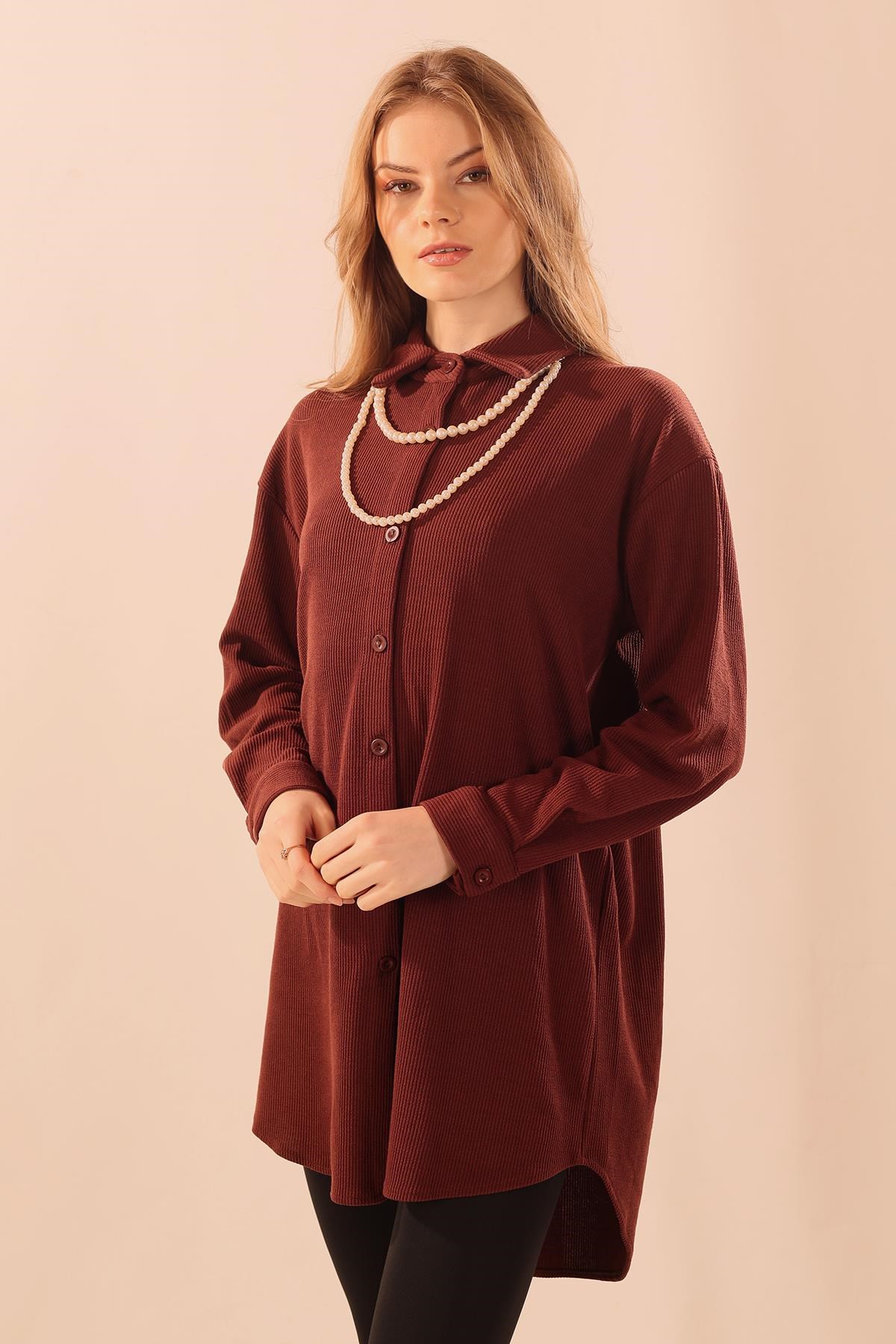 Kahve İnci Kolyeli Tunik 5462