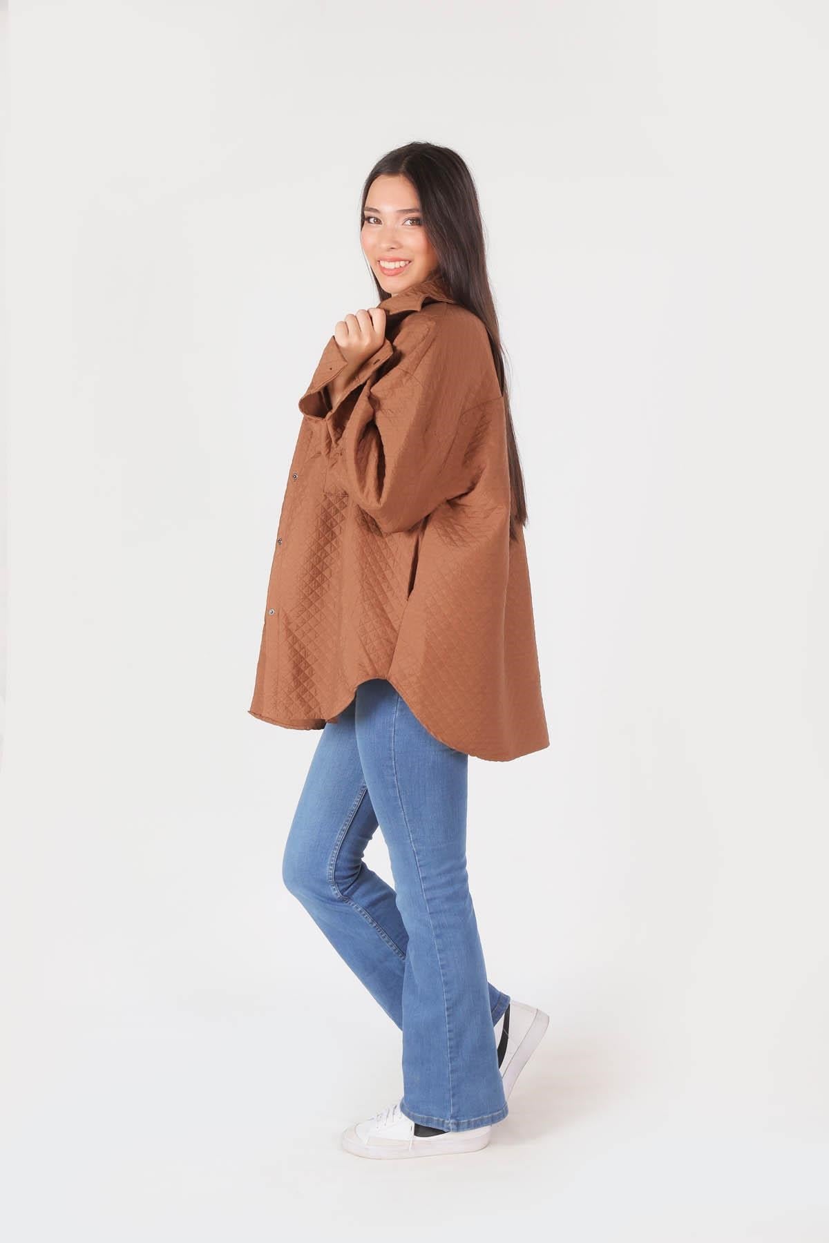 Kahve Kapitone Oversize Ceket 1017