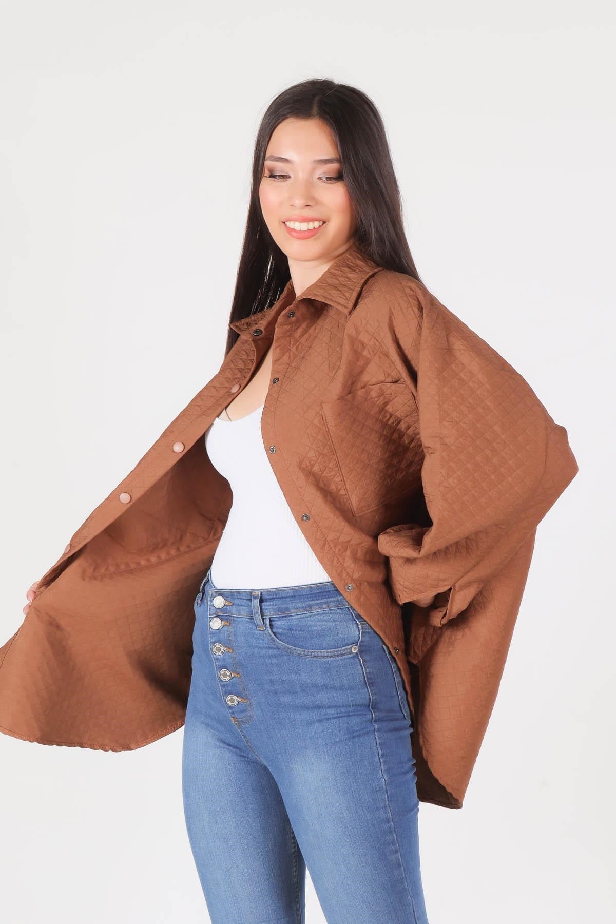 Kahve Kapitone Oversize Ceket 1017