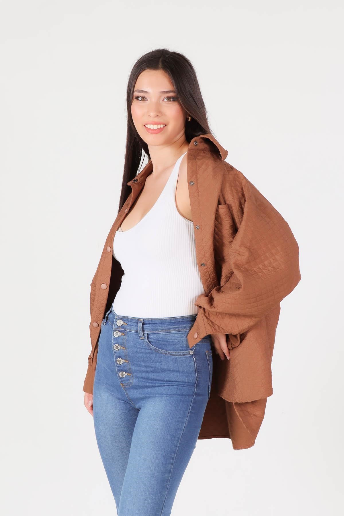 Kahve Kapitone Oversize Ceket 1017