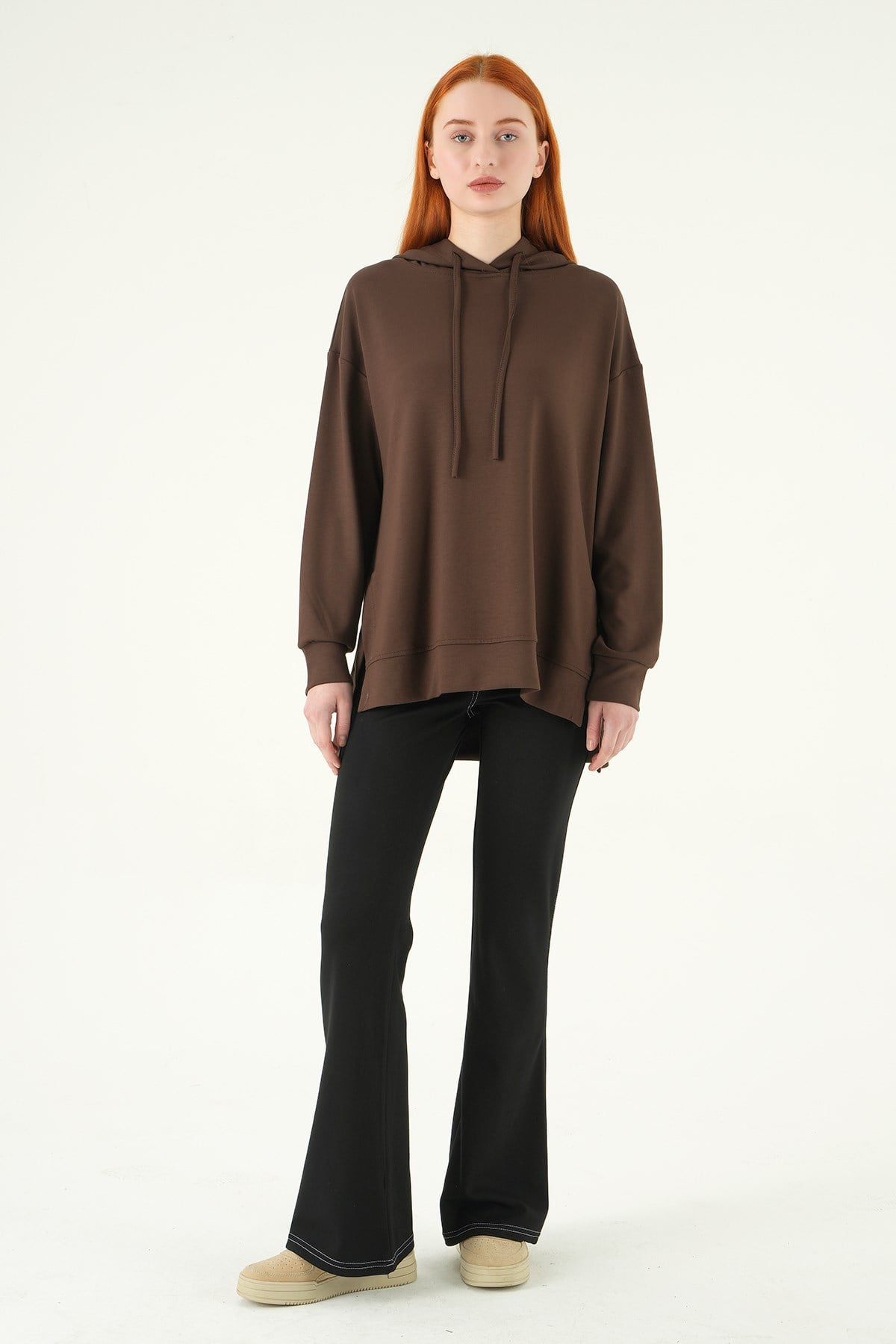 Kahve Kapüşonlu Tunik 8309A