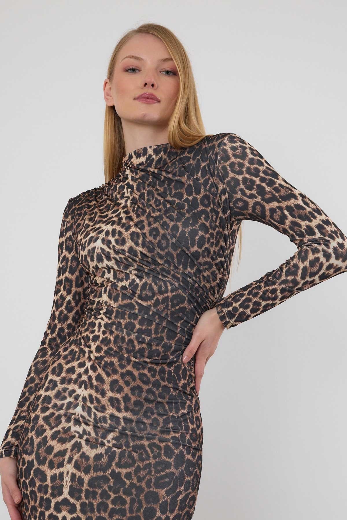 Kahve Leopar Elbise 377-1
