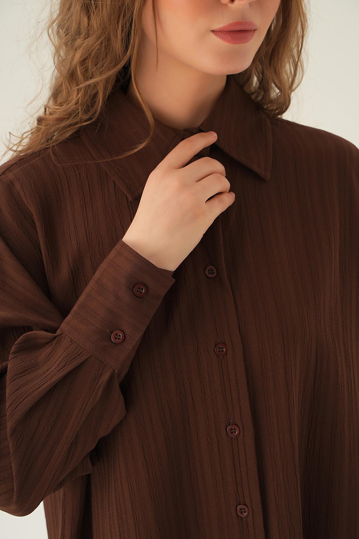 Kahve Oversize Gömlek 6931A