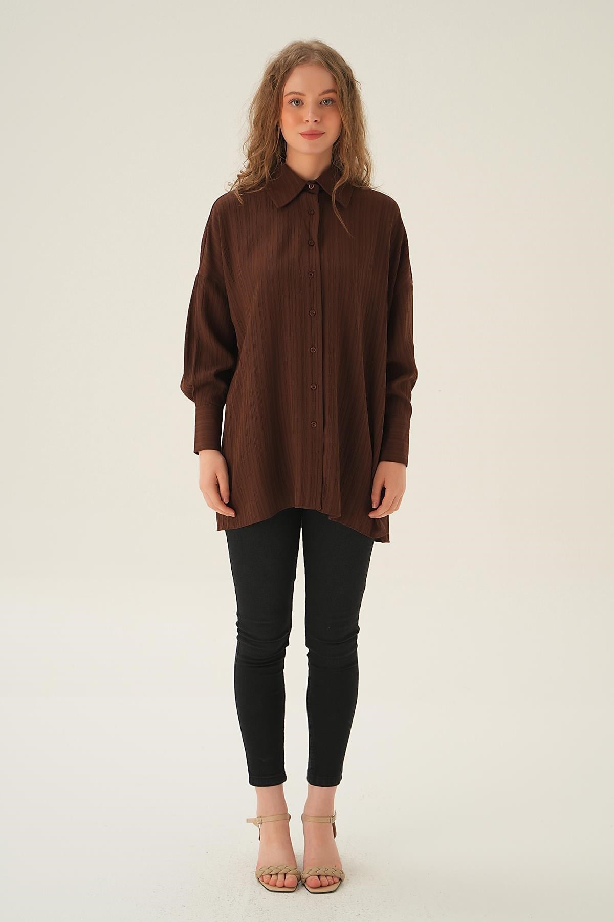 Kahve Oversize Gömlek 6931A