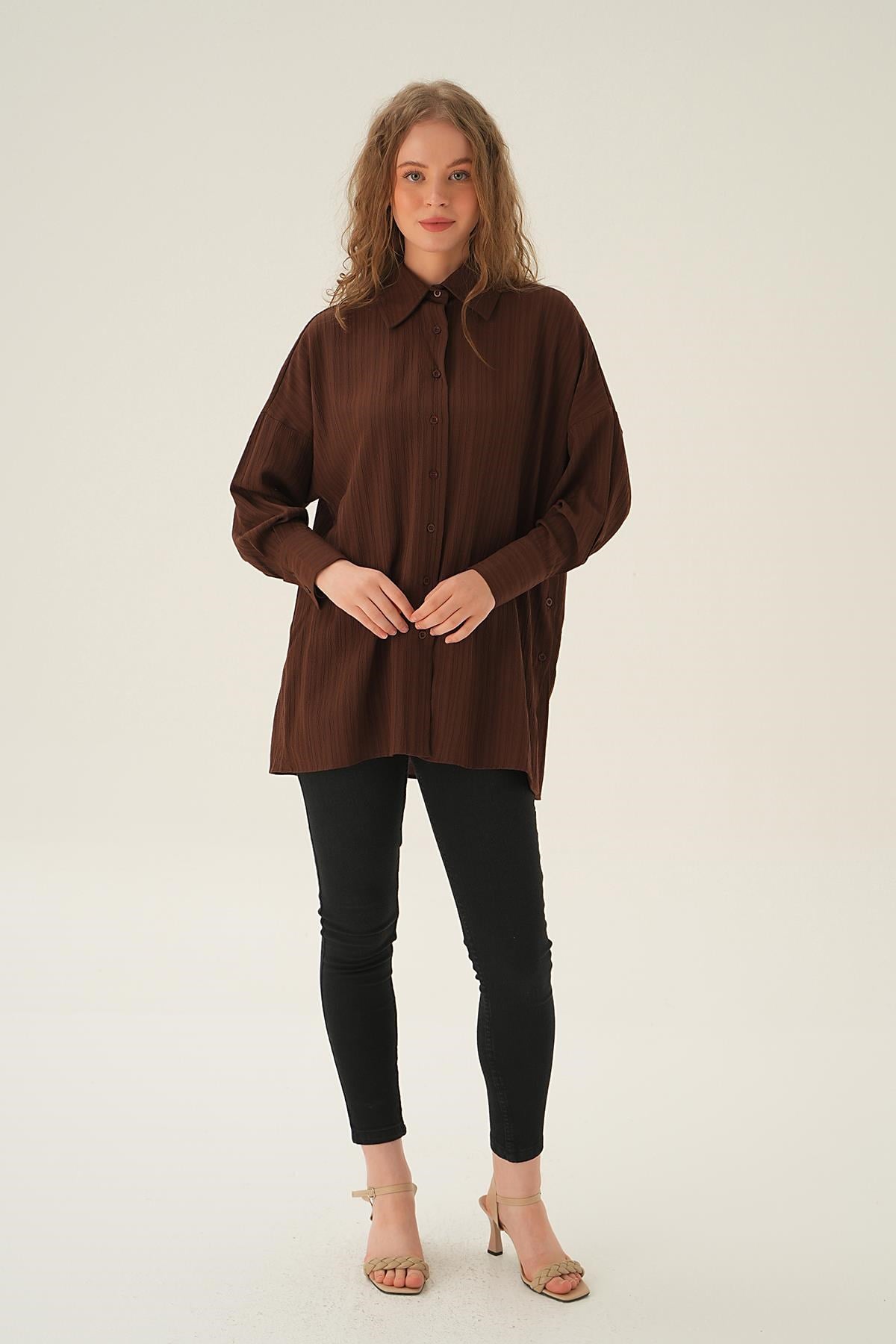Kahve Oversize Gömlek 6931A