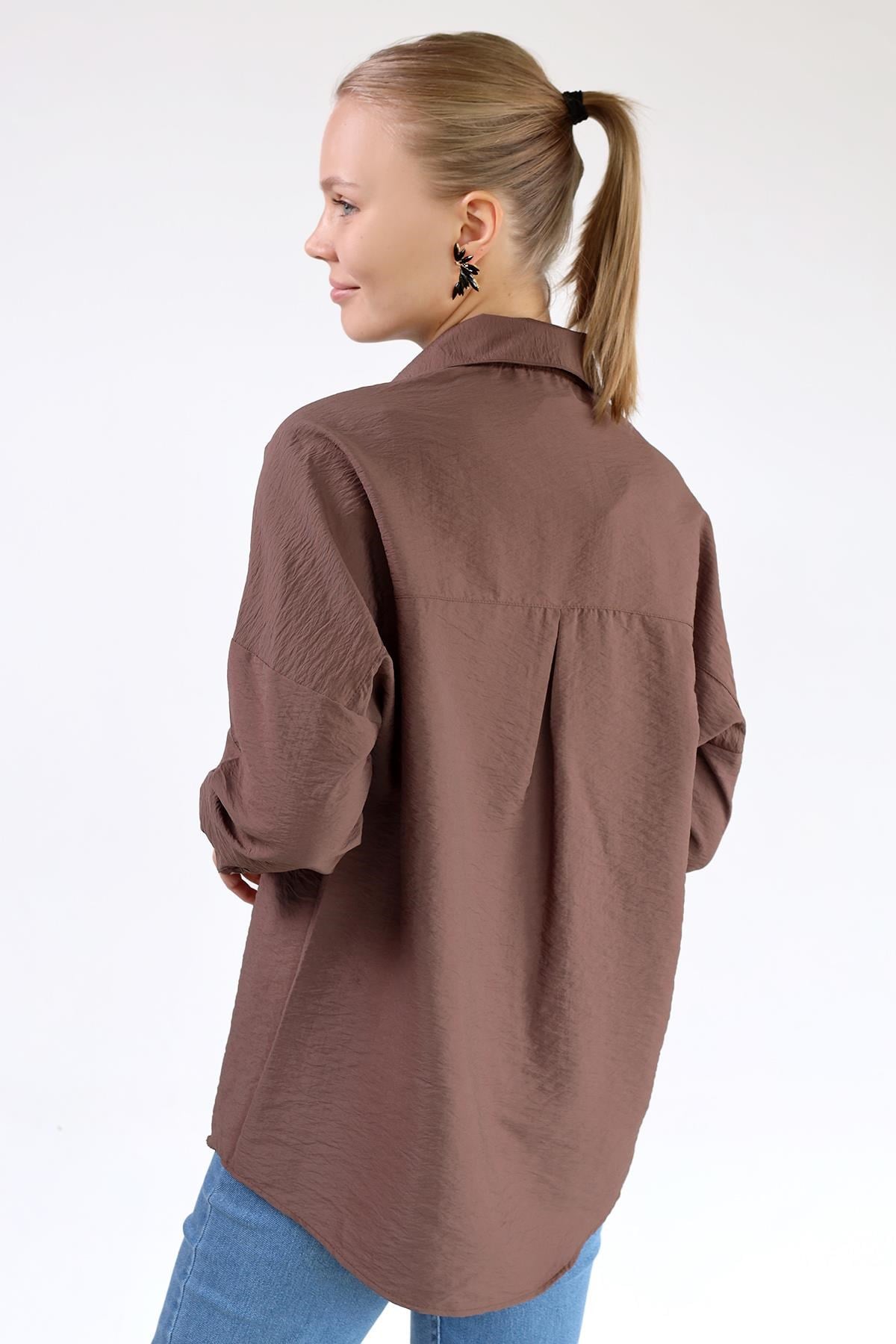 Kahve Oversize Klasik Gömlek 4305A