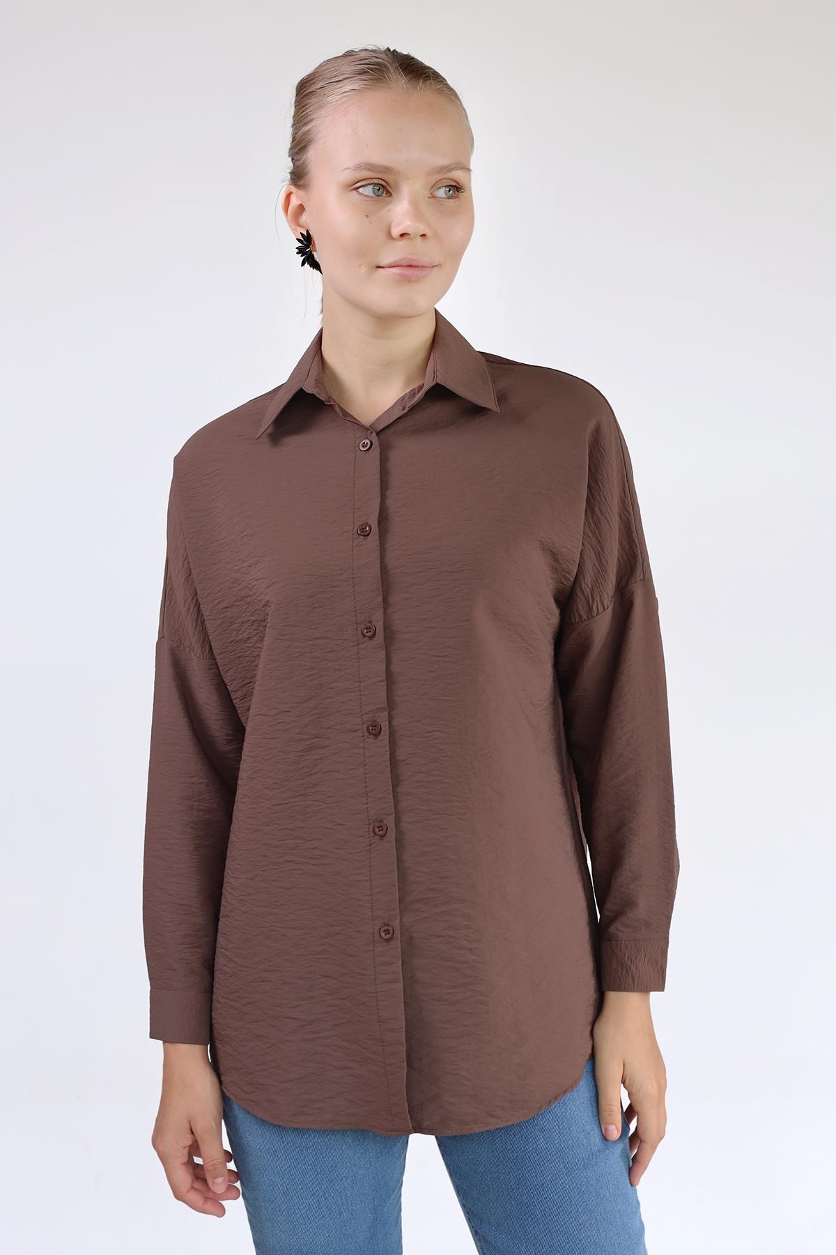 Kahve Oversize Klasik Gömlek 4305A