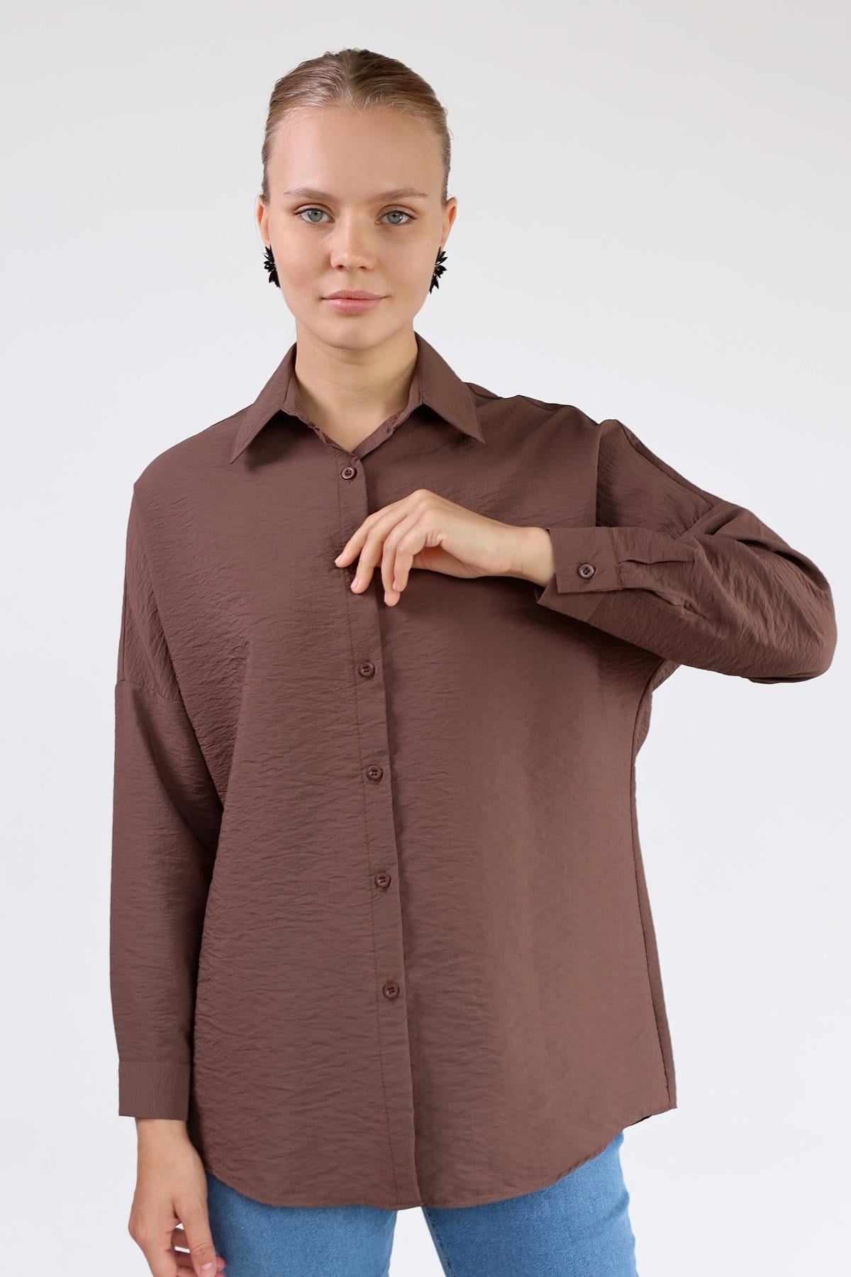 Kahve Oversize Klasik Gömlek 4305A