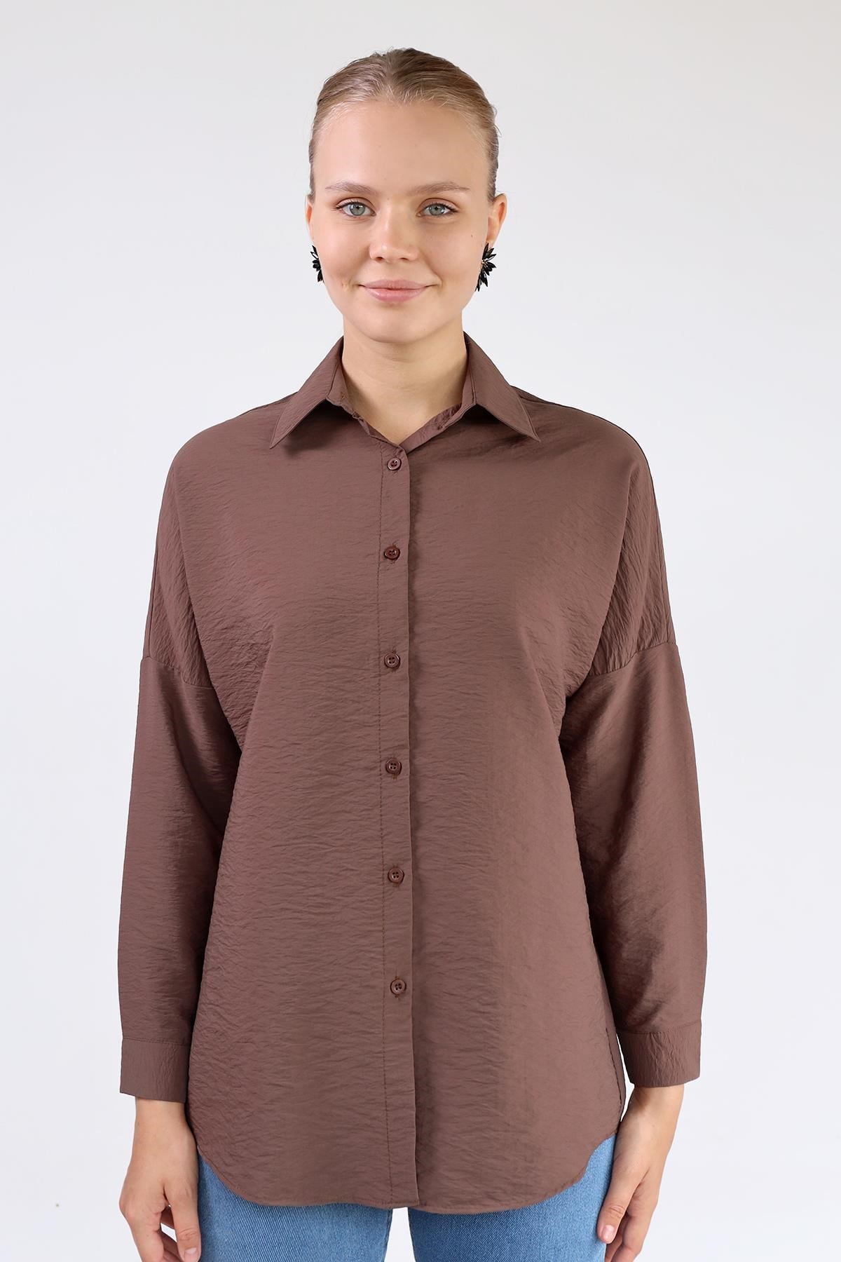 Kahve Oversize Klasik Gömlek 4305A