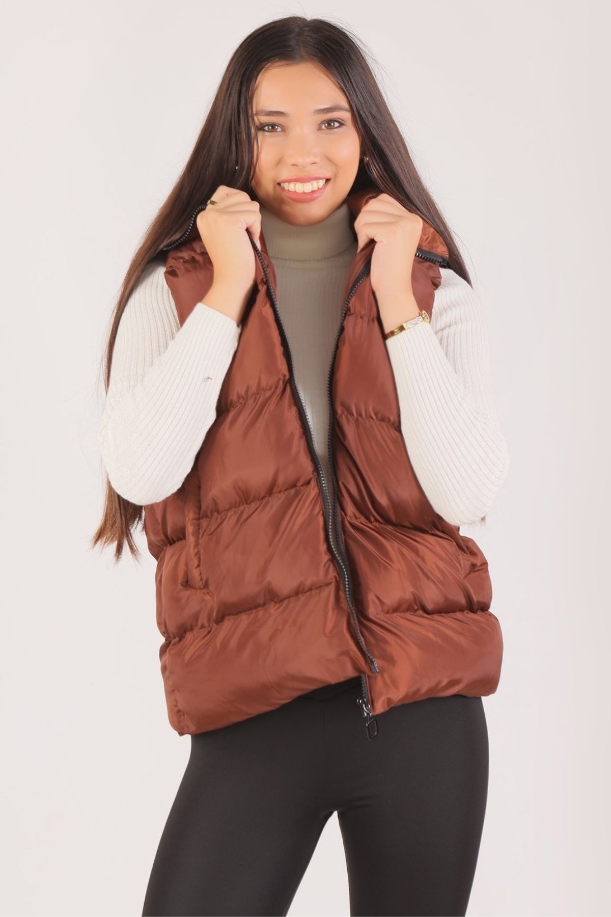 Kahve Oversize Yelek 0015-1