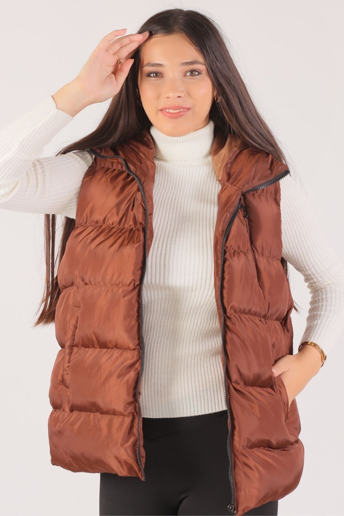 Kahve Oversize Yelek 0015-1