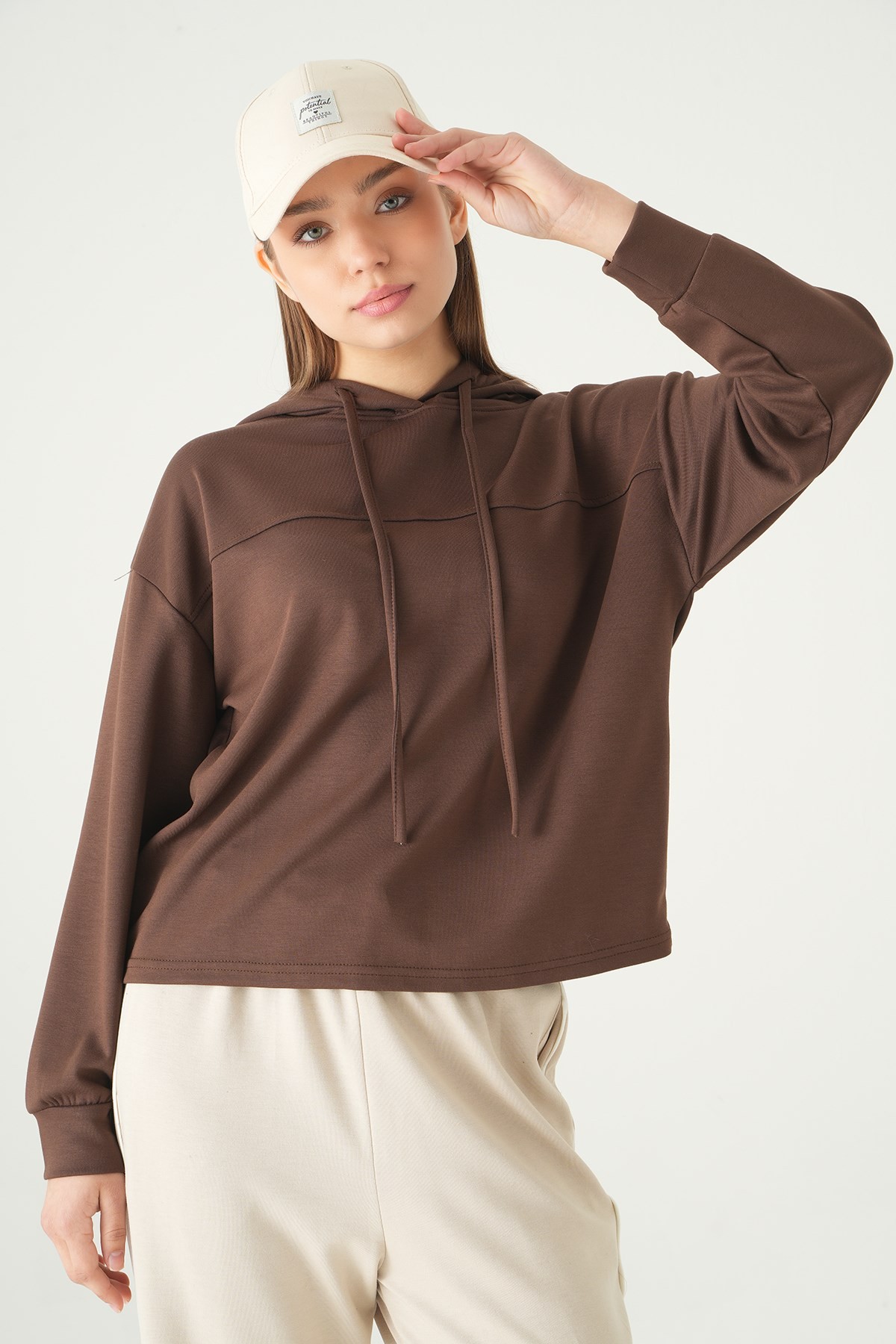 Kahve Şerit Detay Sweat 8308A