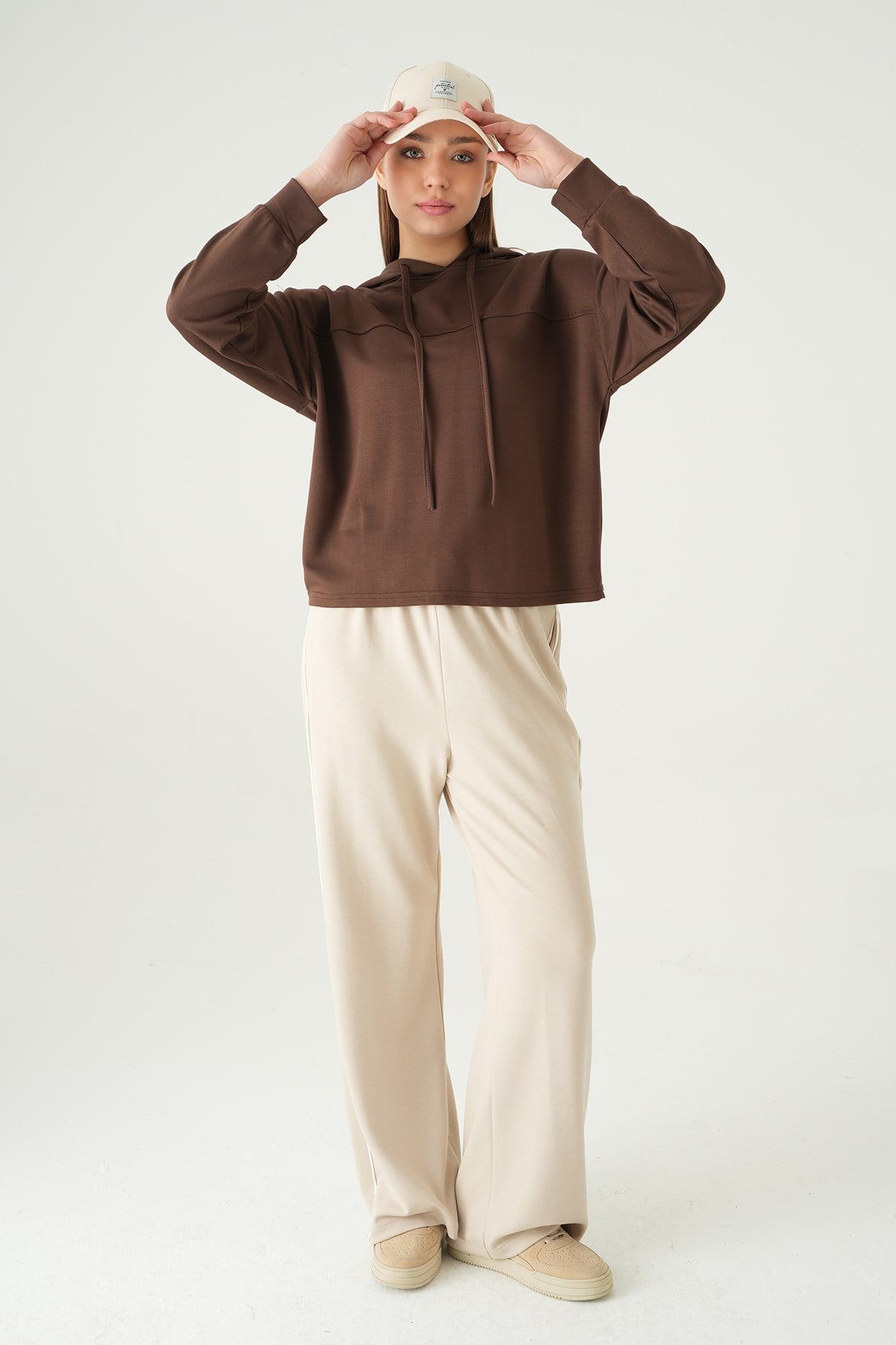 Kahve Şerit Detay Sweat 8308A