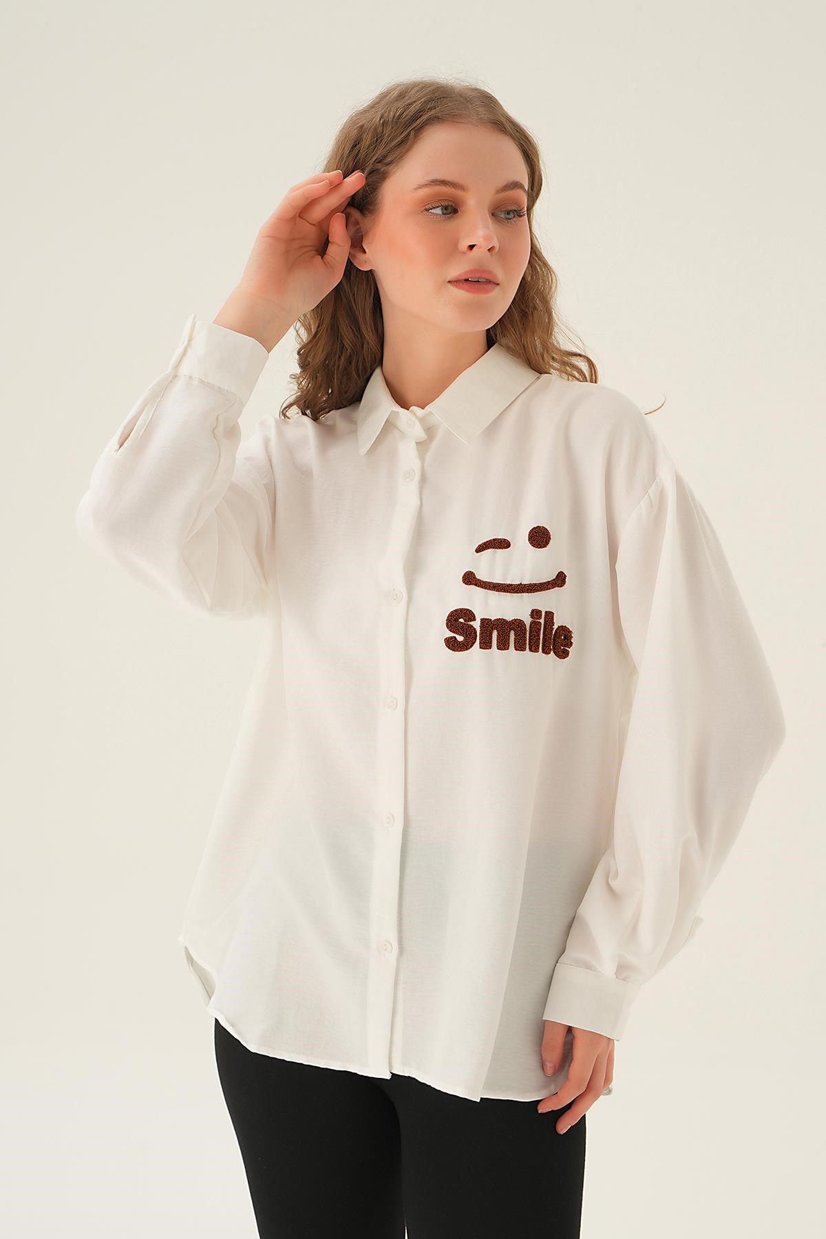 Kahve Smile Baskı Gömlek 71440