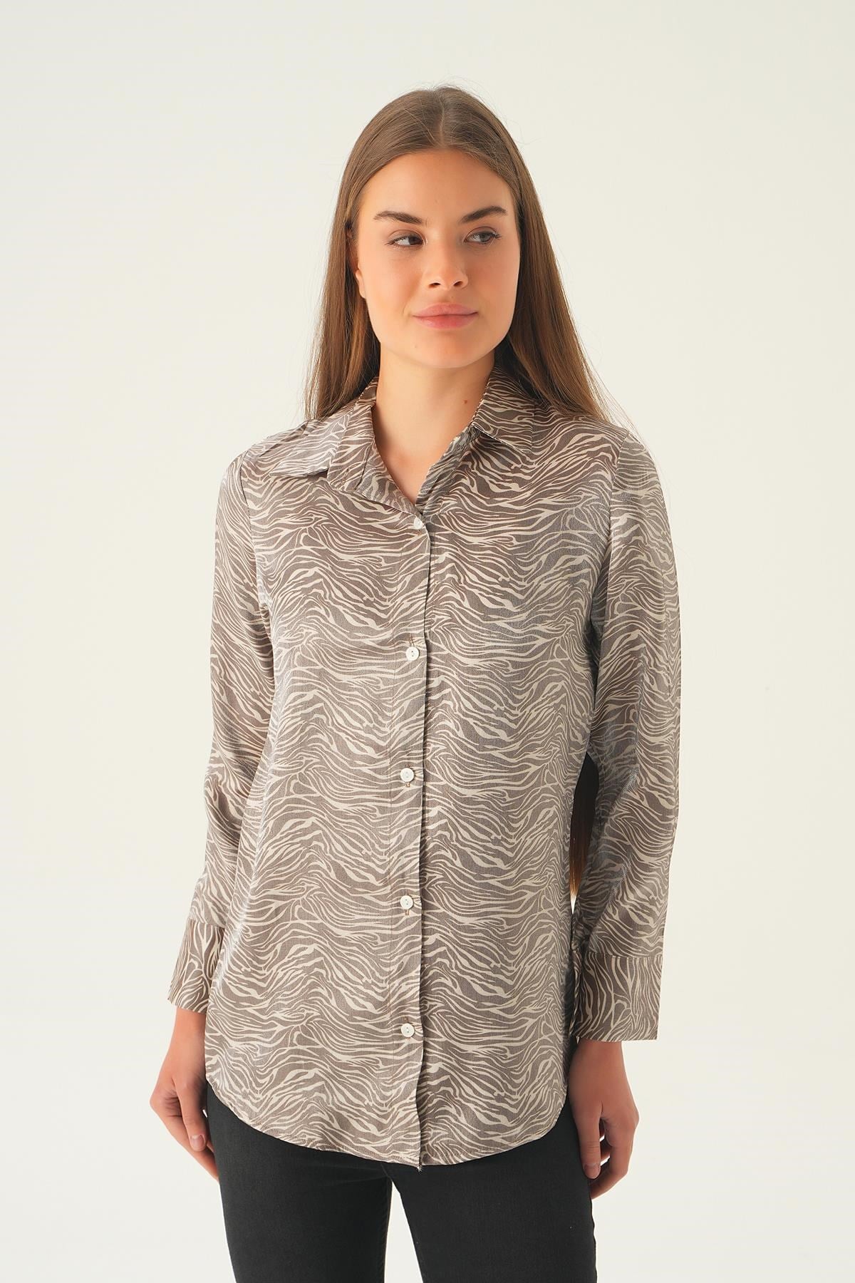 Kahve Zebra Desen Gömlek 1004