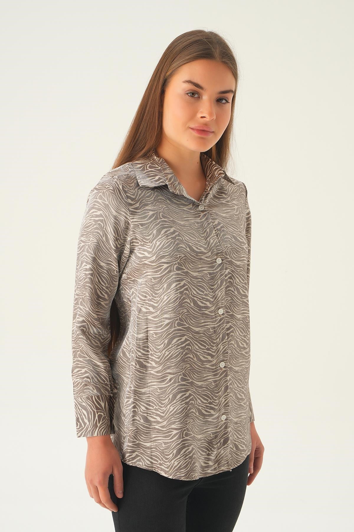 Kahve Zebra Desen Gömlek 1004