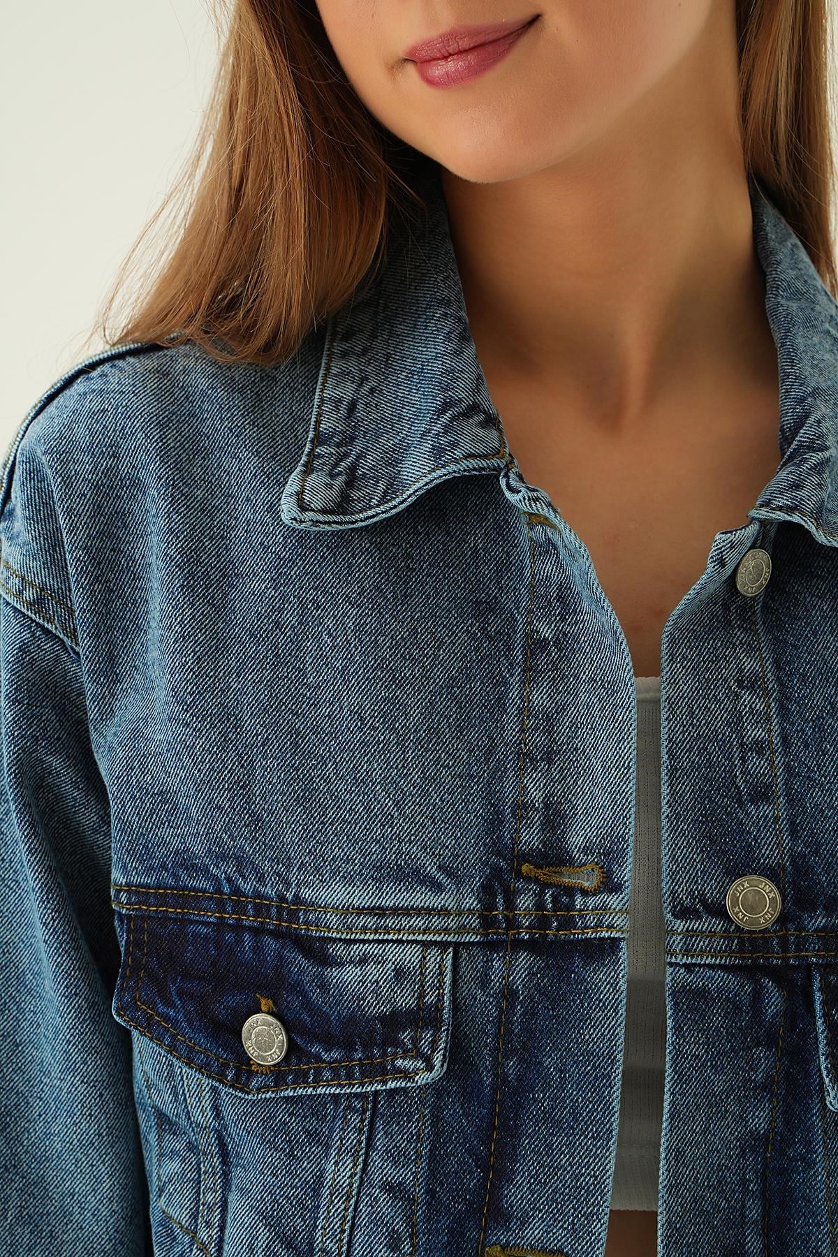 Kar Yıkama Oversize Kot Ceket 7084