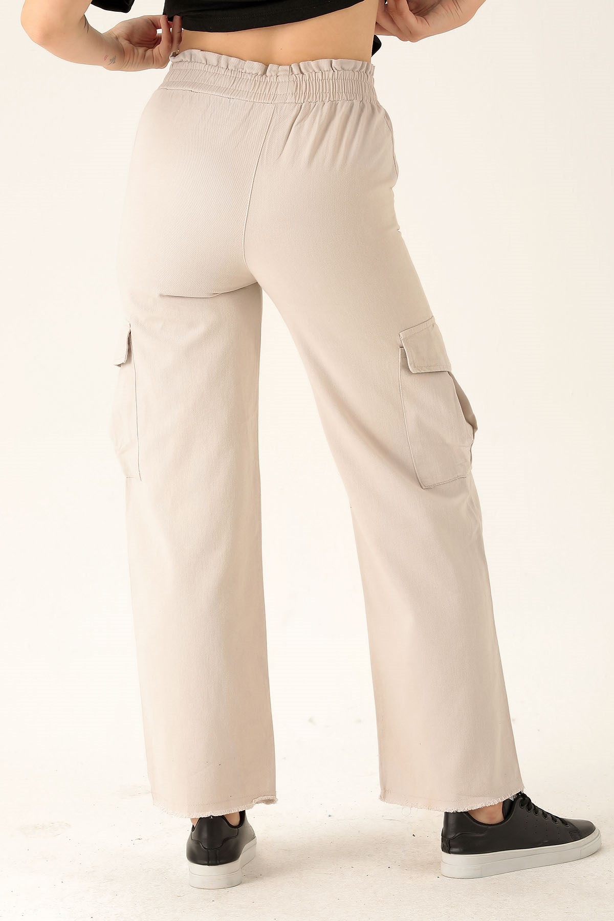 Kargo Cep Palazzo Bayan Pantolon - 3003 Taş