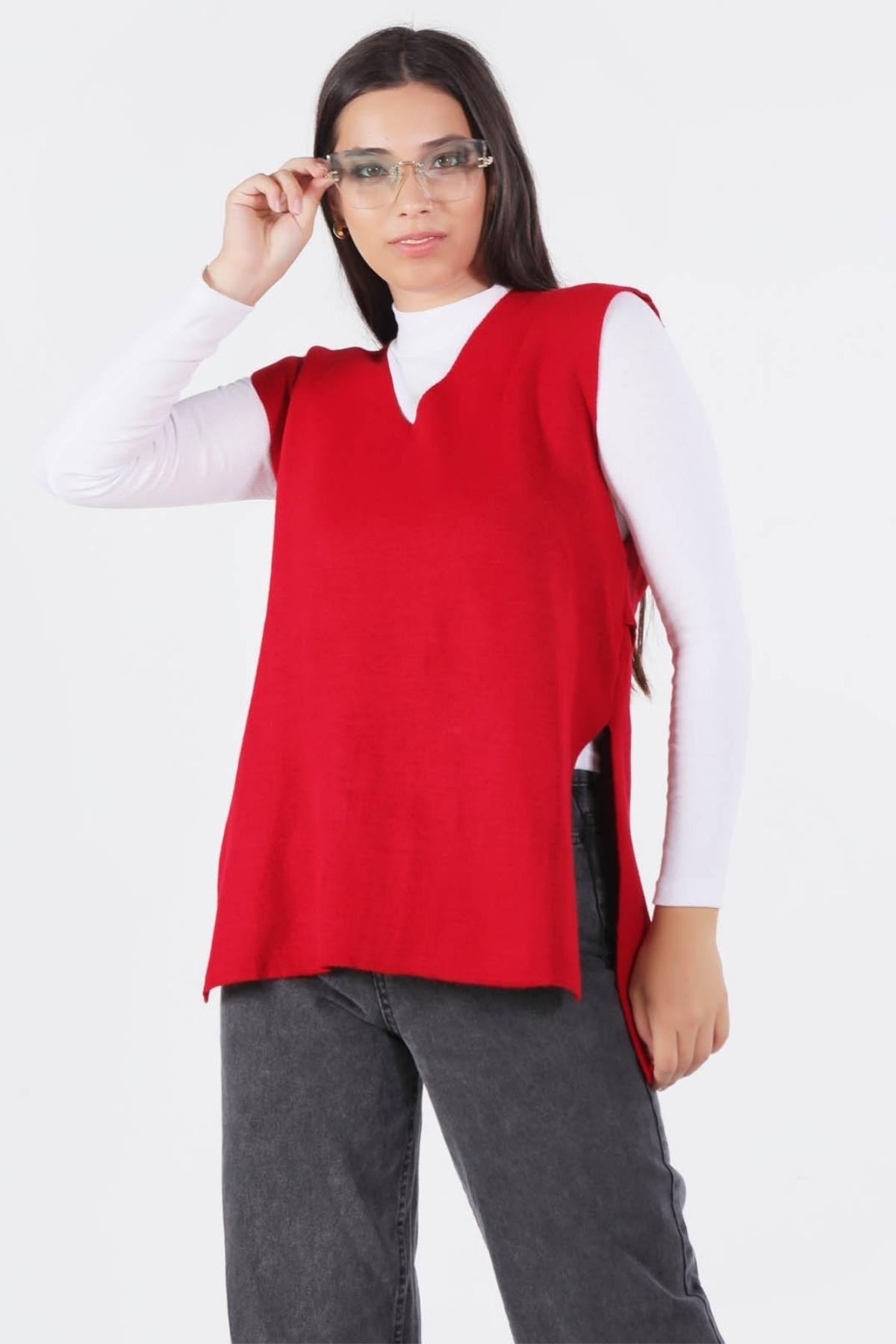 Kırmızı Bağlamalı Süveter 614